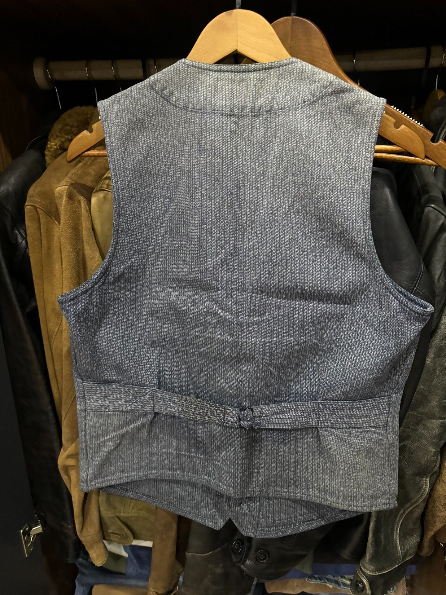 RRL Vintage Thick Blue Pinstriped Vest — back