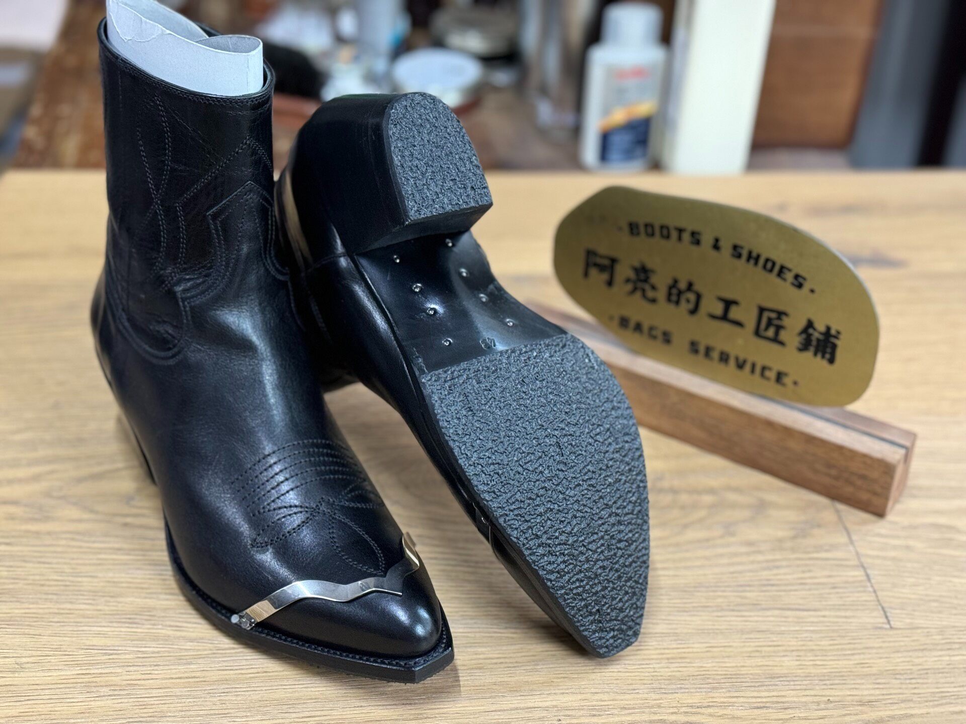 Celine Black Leather Cowboy Boots