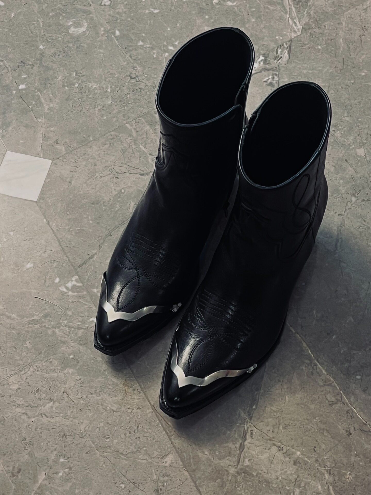 Celine Black Leather Cowboy Boots — front