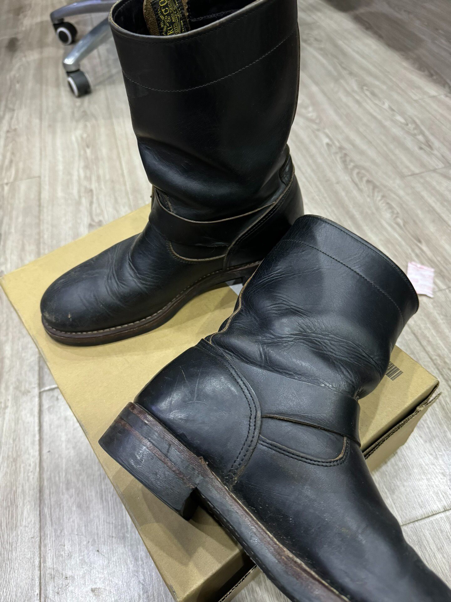 RRL Black Leather Engineer Boots — back