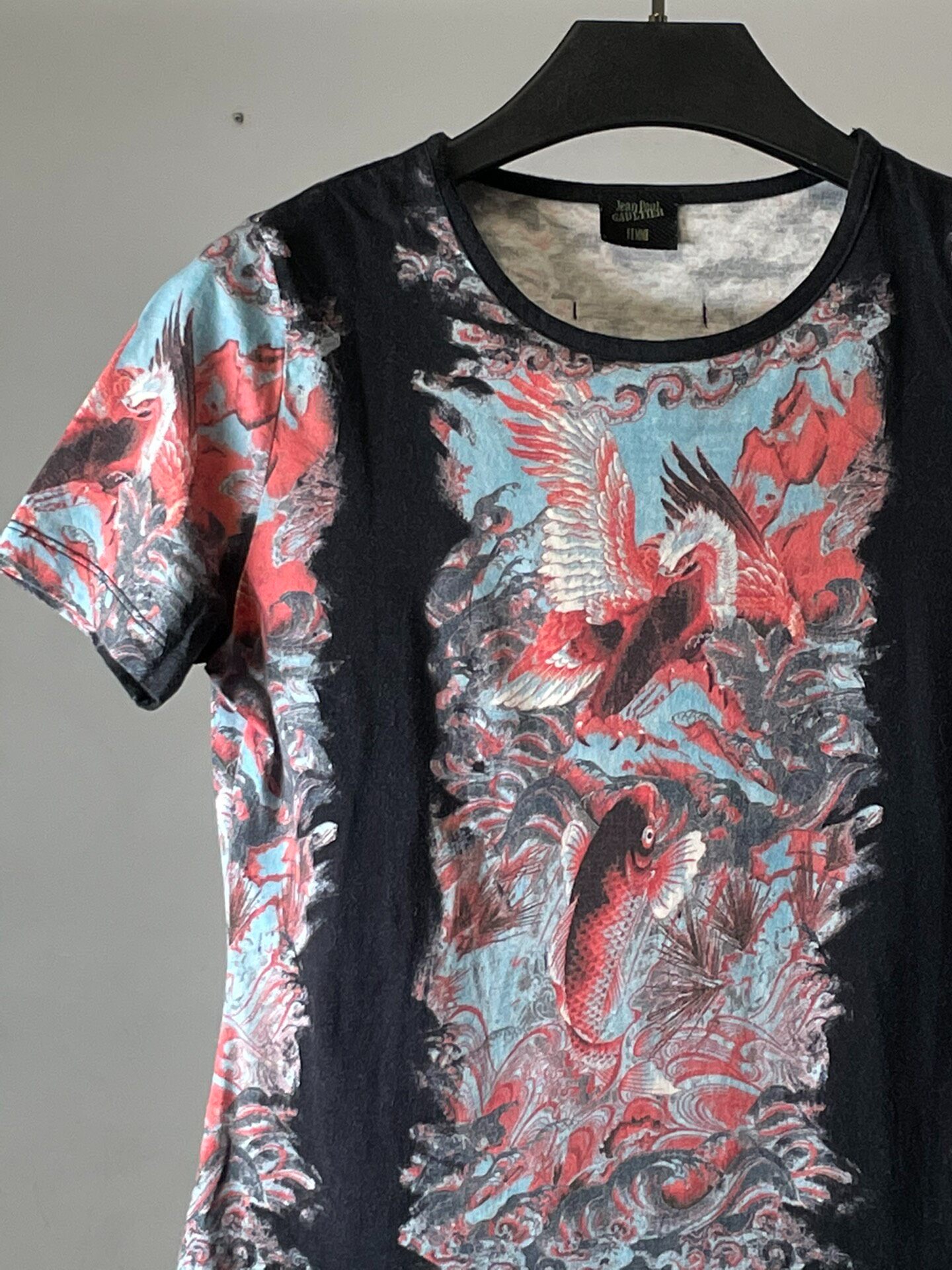 Jean Paul Gaultier 90s Fish Crane Print Tee — detail