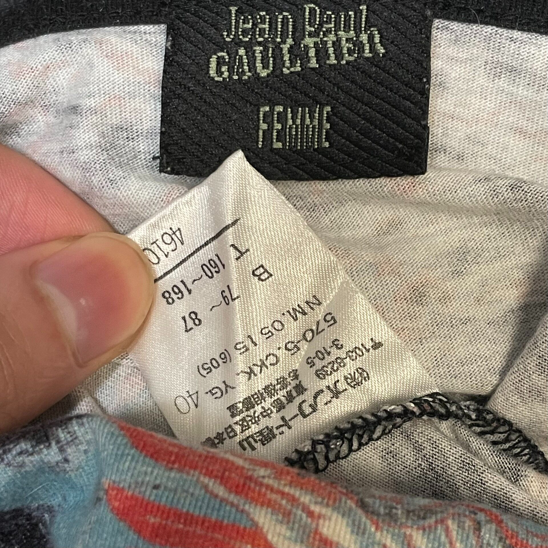 Jean Paul Gaultier 90s Fish Crane Print Tee — label