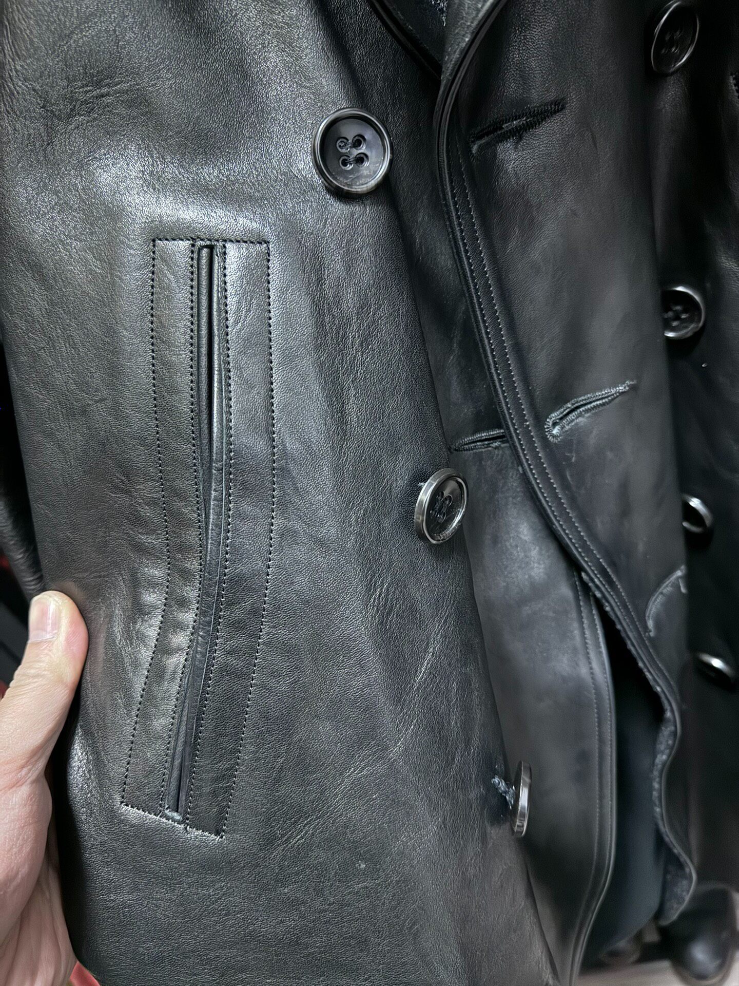 RRL Double-breasted Horsehide Leather Coat — label