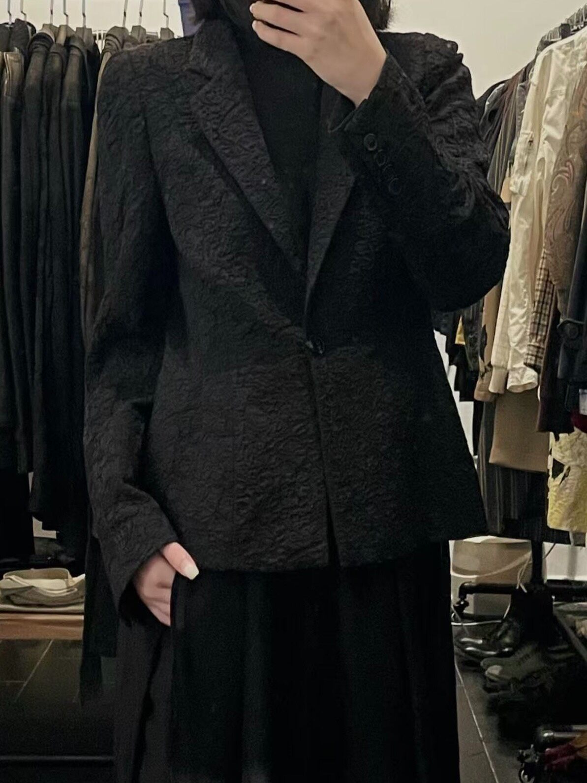 Dries Van Noten Black Brocade Suit Jacket — front