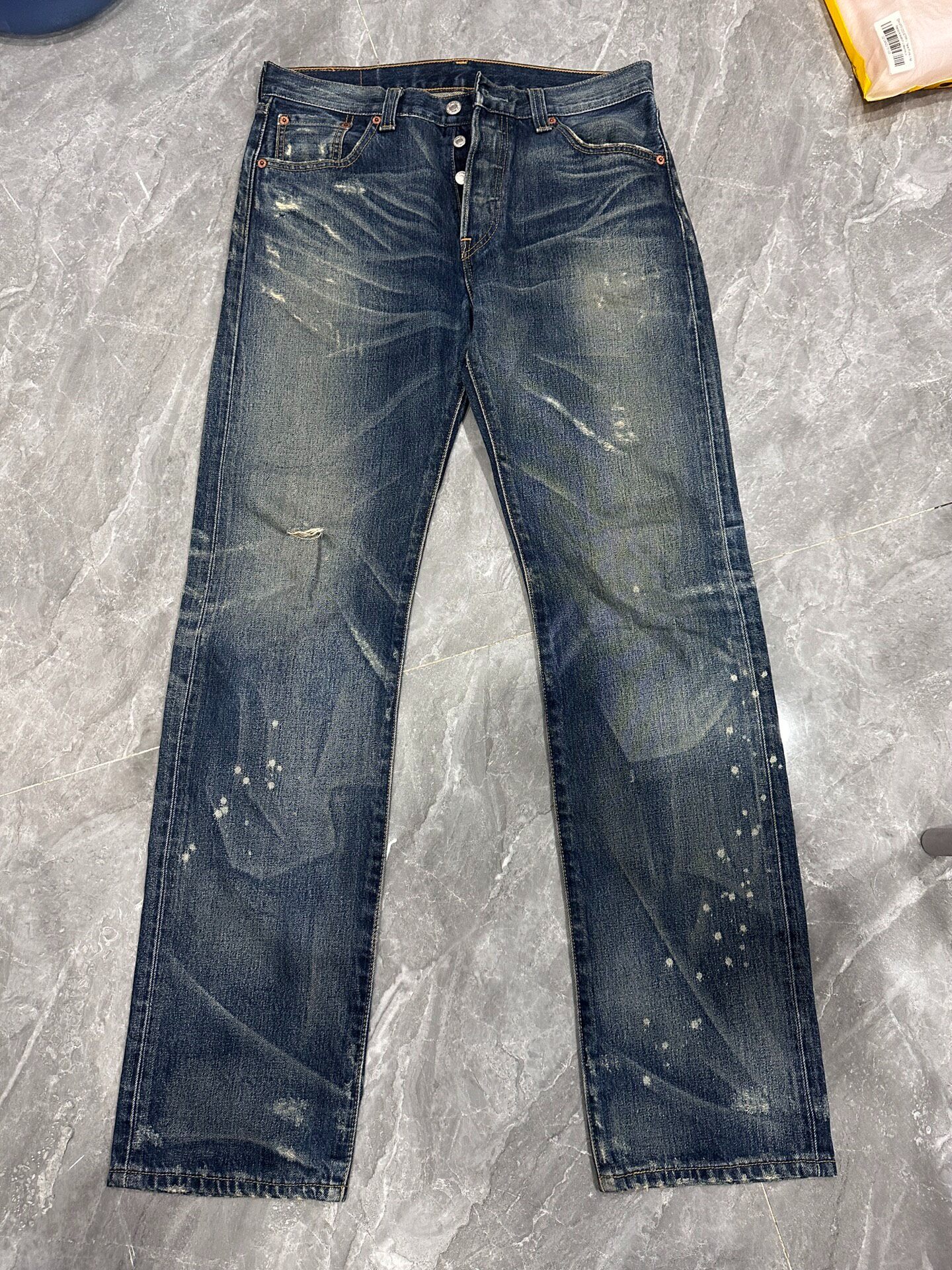 Levi's 501 Distressed Dark Blue Jeans