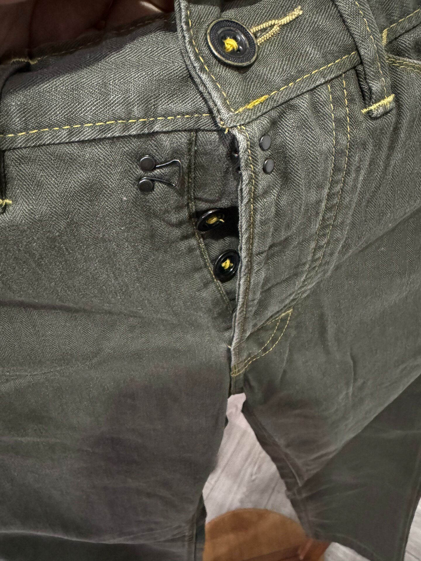 RRL Olive Green Paris Buckle Trousers — detail