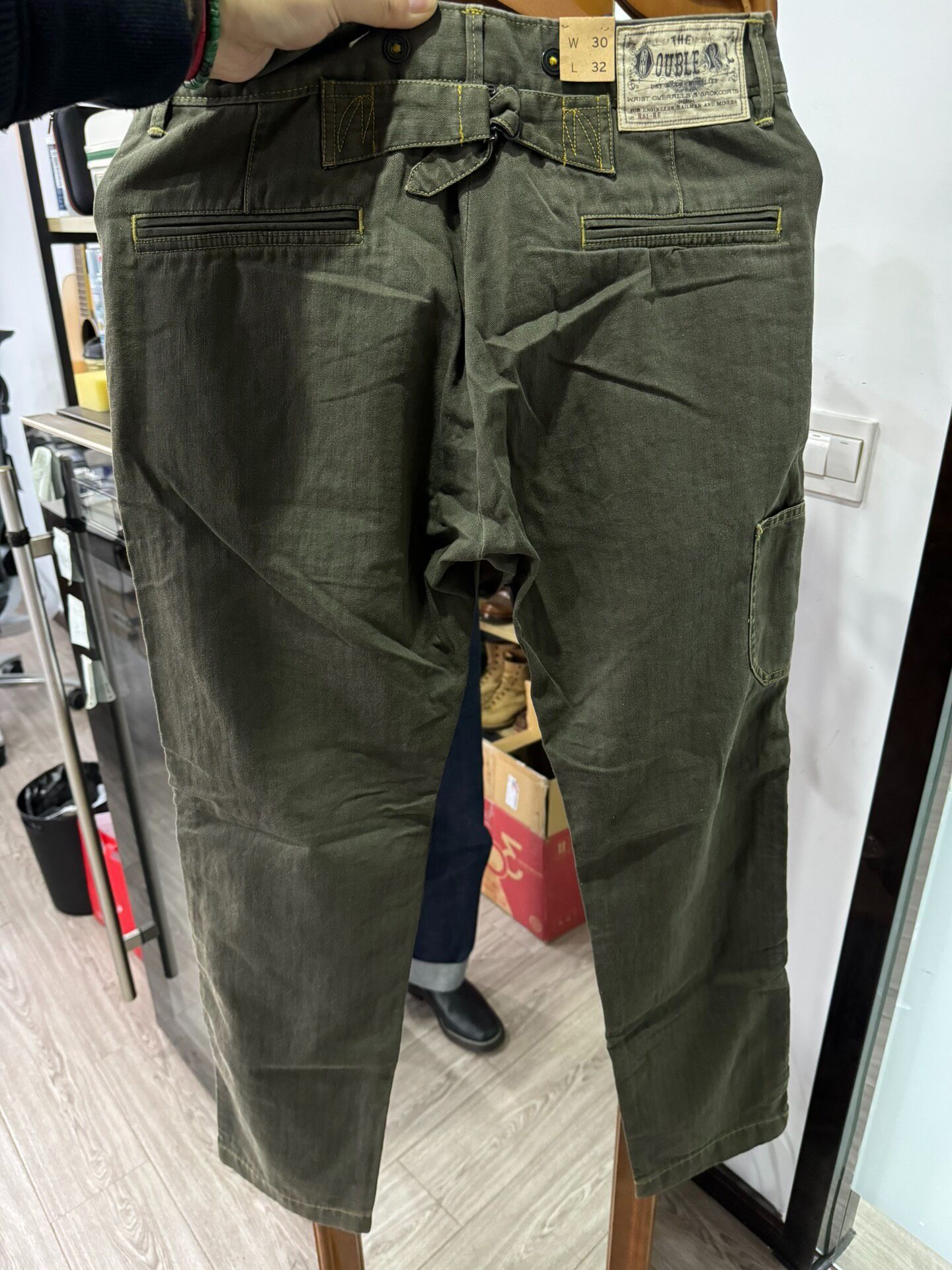 RRL Olive Green Paris Buckle Trousers — back