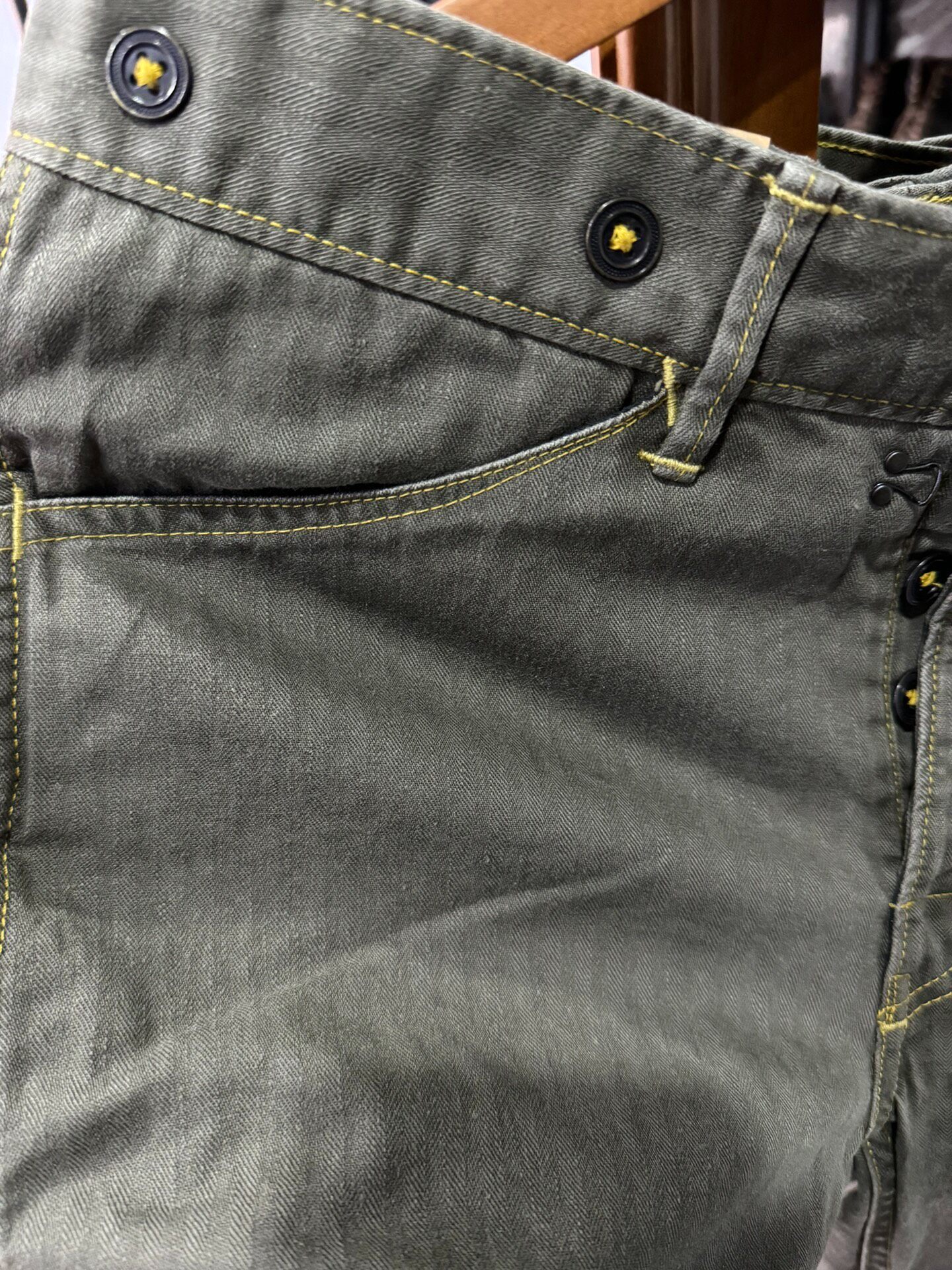 RRL Olive Green Paris Buckle Trousers — front