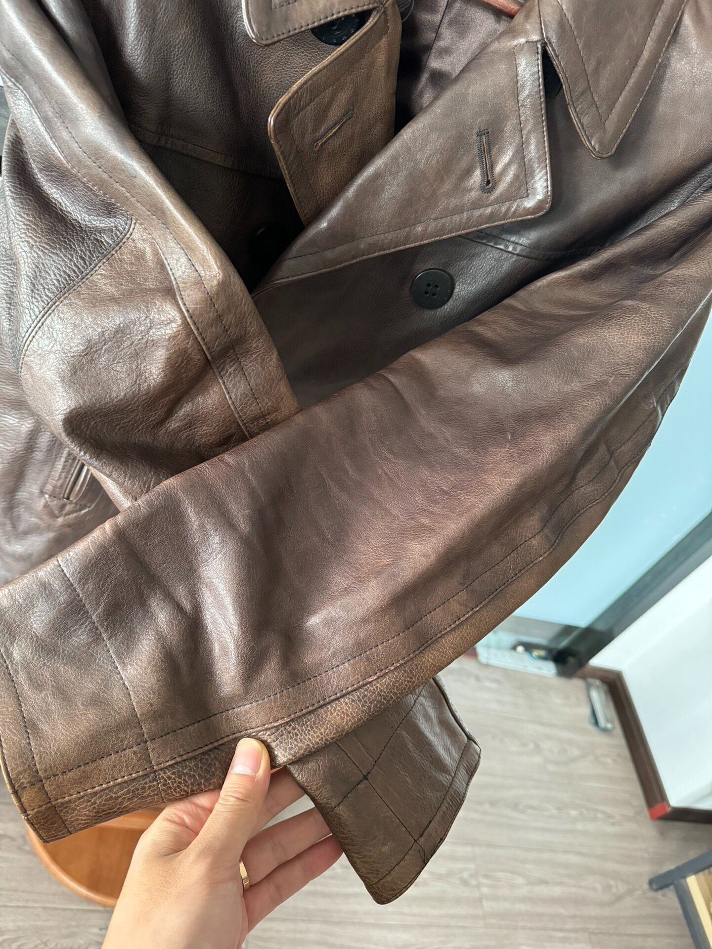 RRL Vintage 740 Leather Peacoat — back
