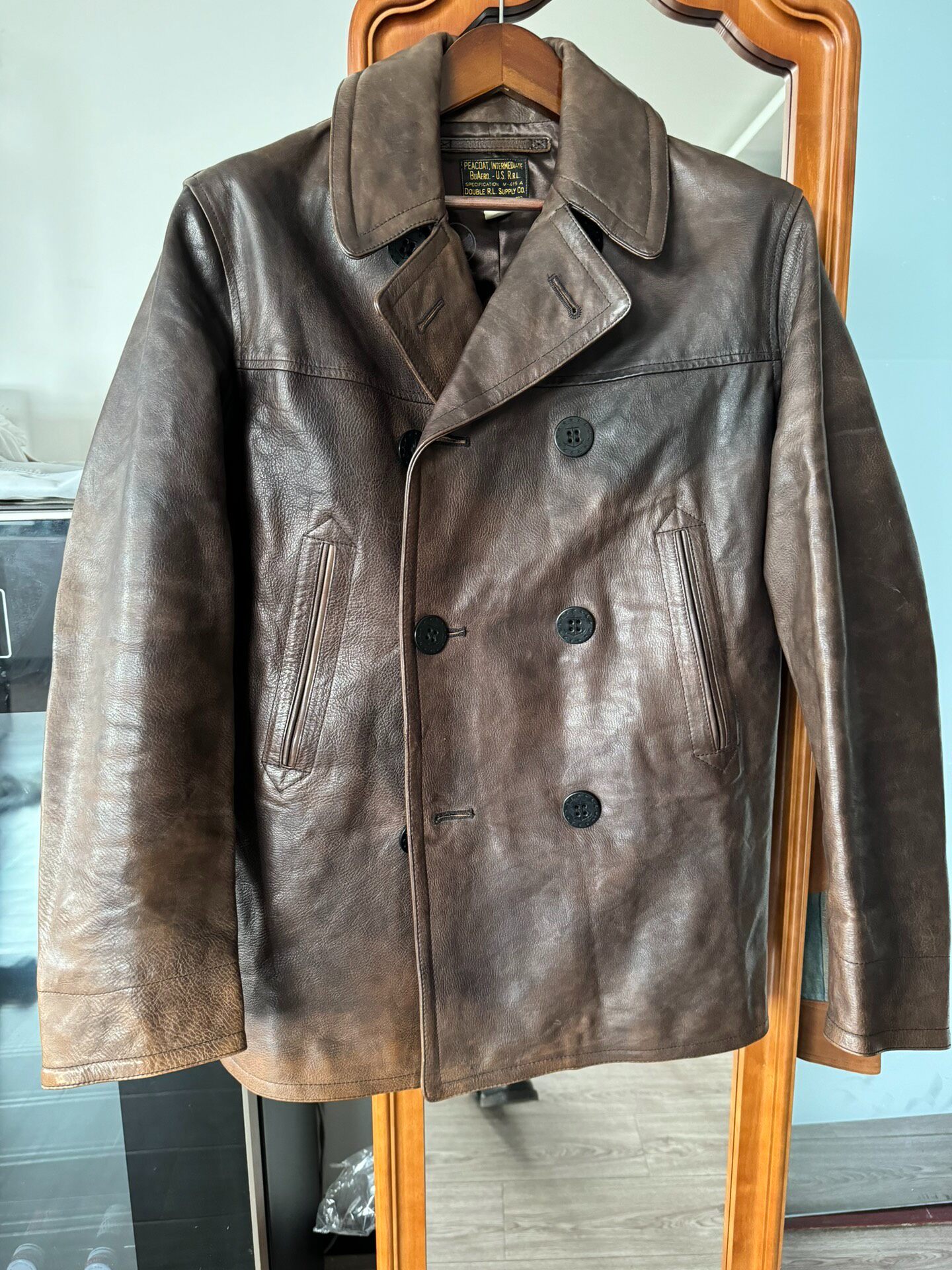 RRL Vintage 740 Leather Peacoat