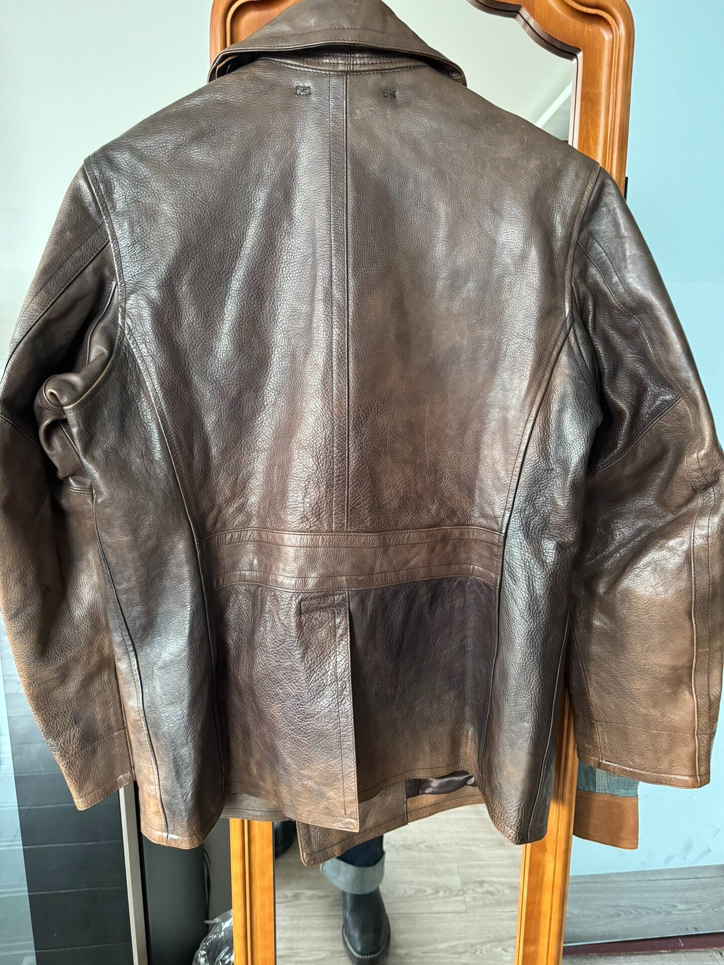 RRL Vintage 740 Leather Peacoat — label