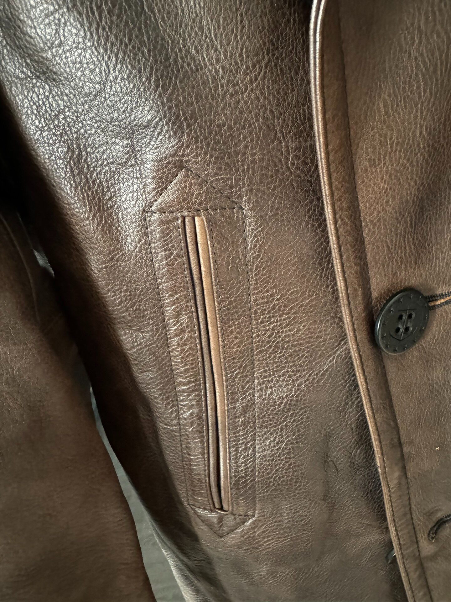 RRL Vintage 740 Leather Peacoat — detail
