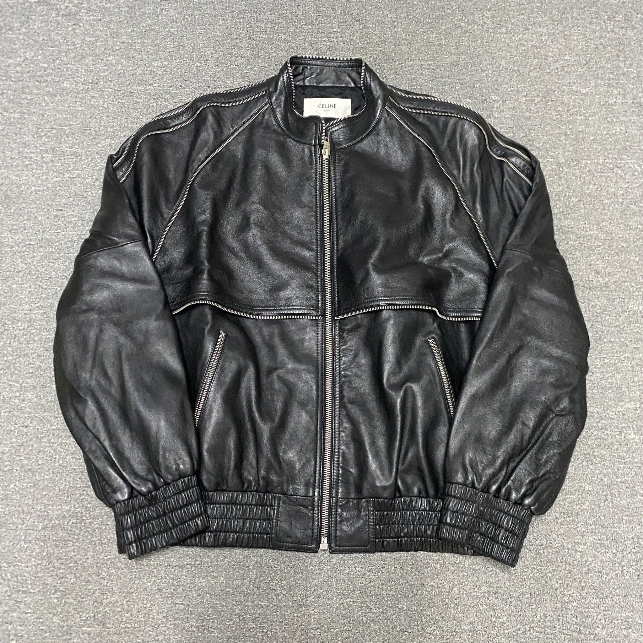 Celine Black Leather Bomber Jacket