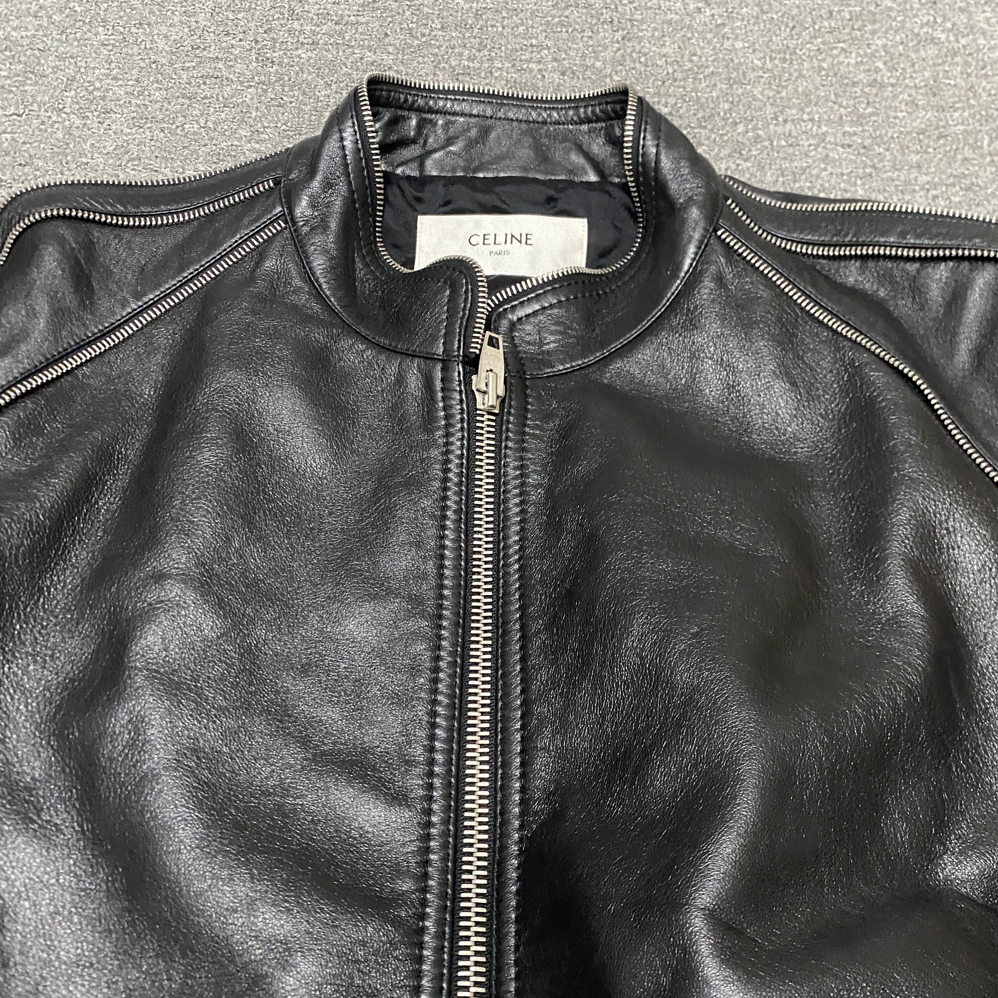 Celine Black Leather Bomber Jacket — back