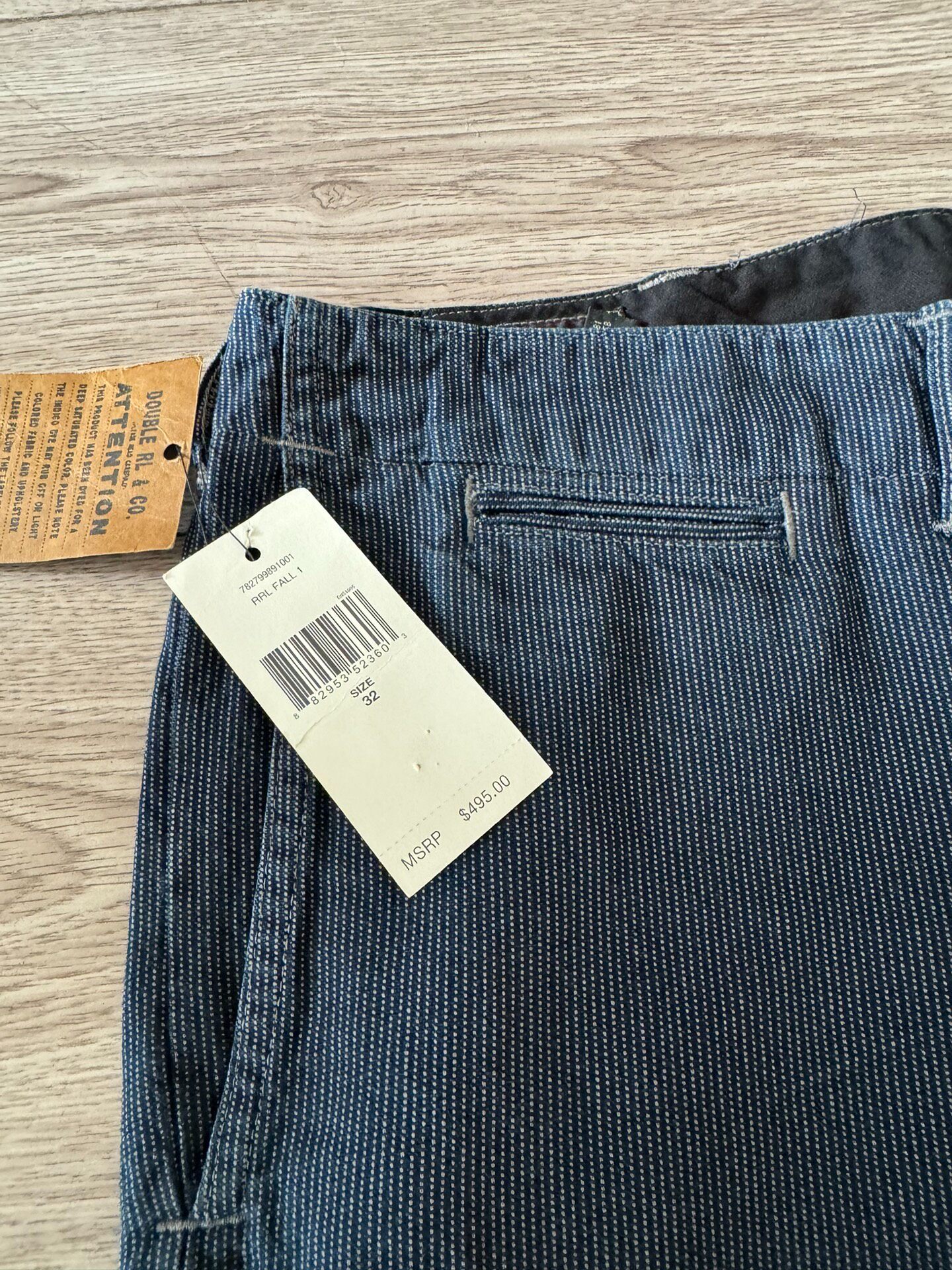 RRL Blue Wabash Slim Straight Trousers — back