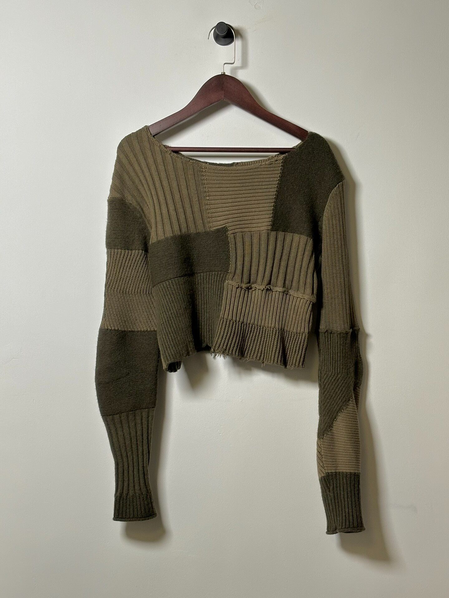 Helmut Lang Cropped Patchwork Knit Sweater