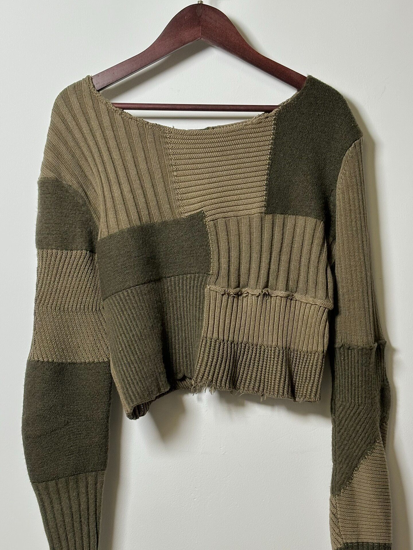 Helmut Lang Cropped Patchwork Knit Sweater — front