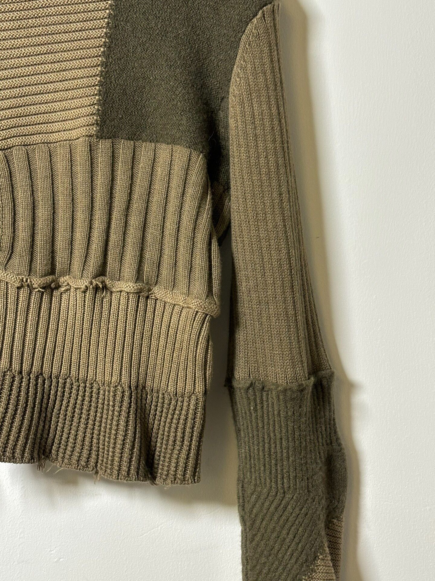 Helmut Lang Cropped Patchwork Knit Sweater — detail