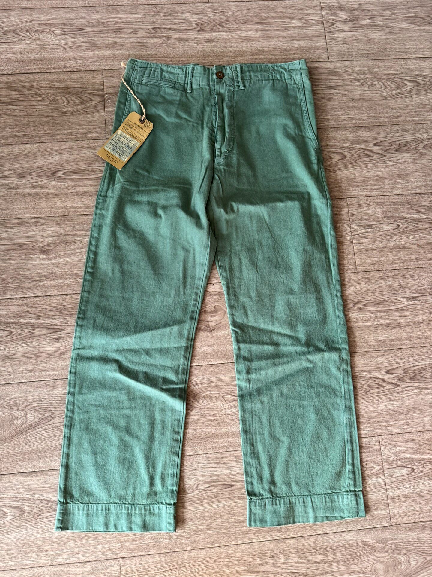 RRL Faded Green Straight Officer Pants — front