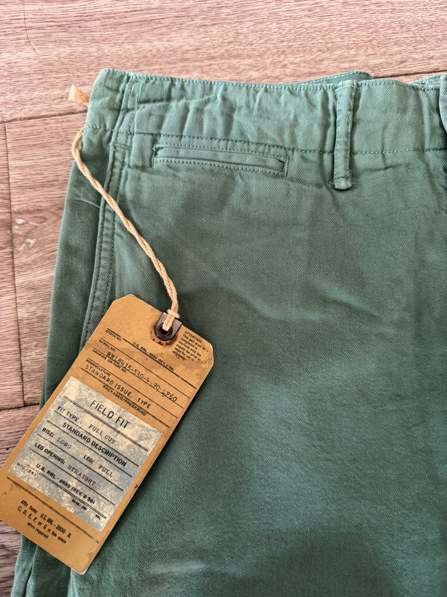 RRL Faded Green Straight Officer Pants — detail