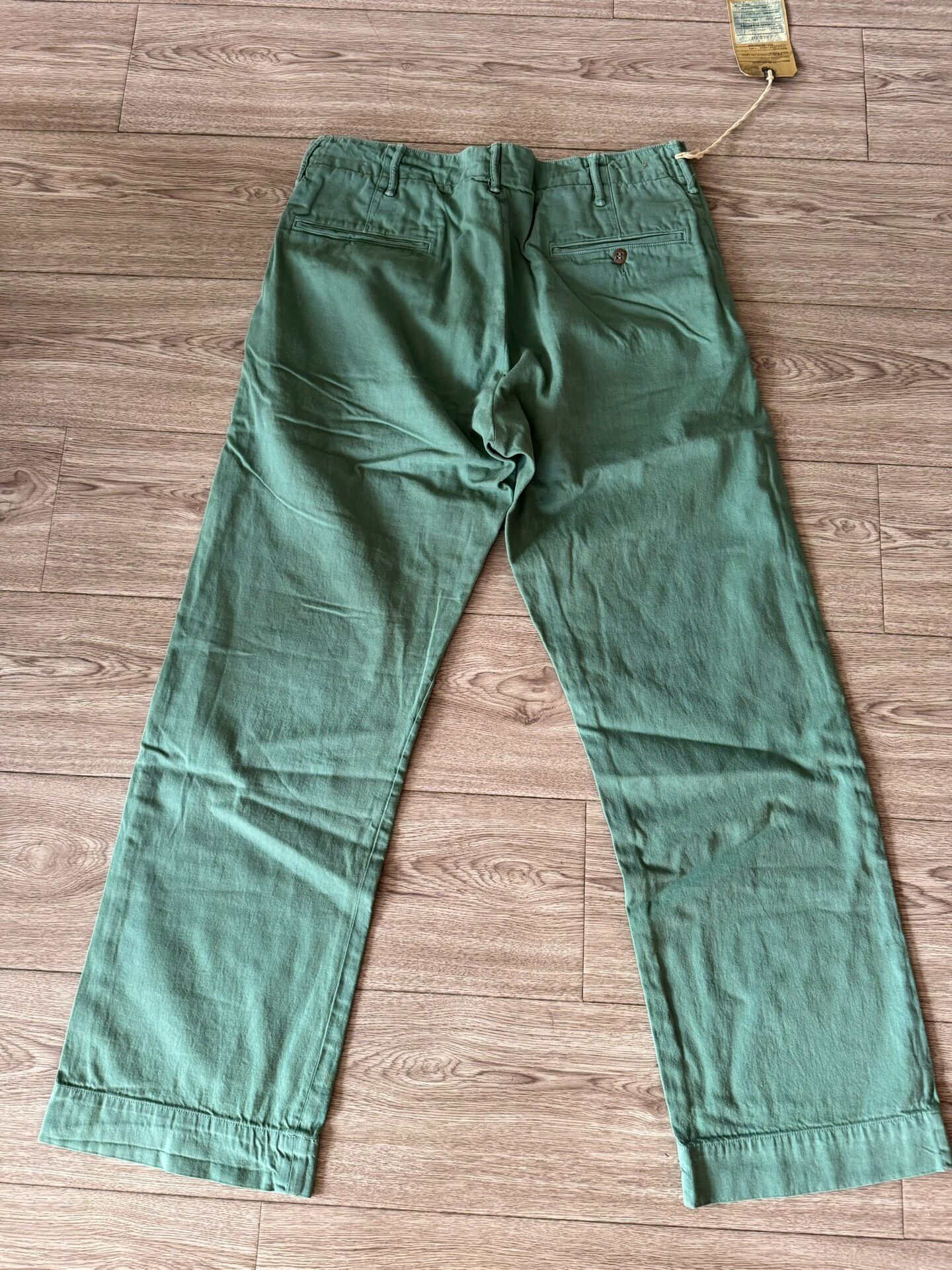 RRL Faded Green Straight Officer Pants — label