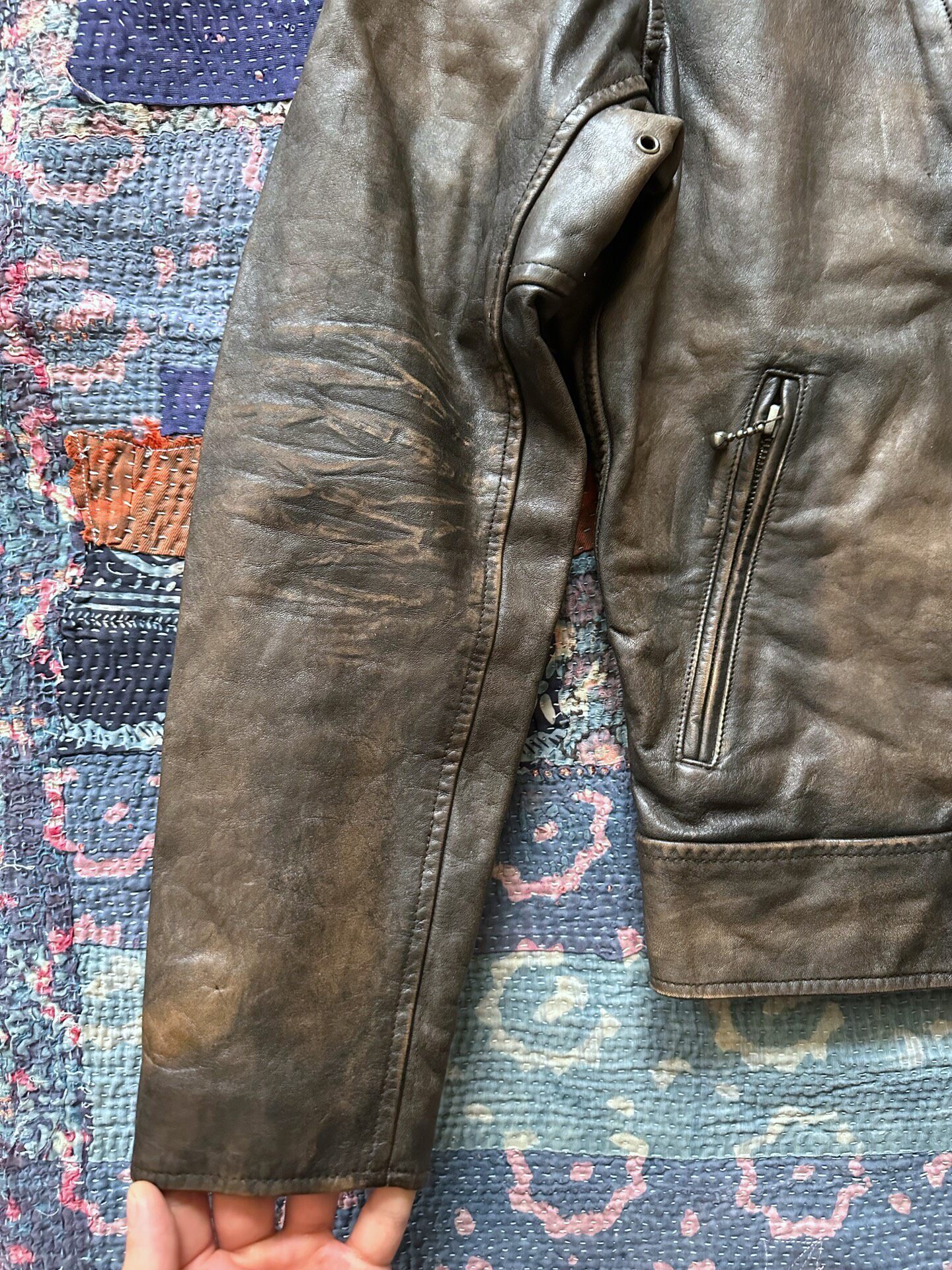 Polo Ralph Lauren RRL Distressed Leather Biker Jacket — label
