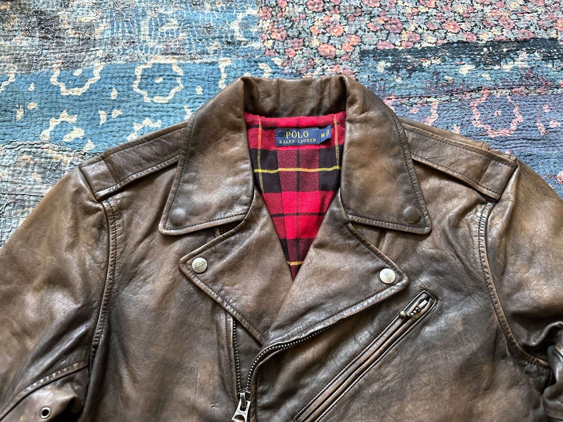 Polo Ralph Lauren RRL Distressed Leather Biker Jacket — detail