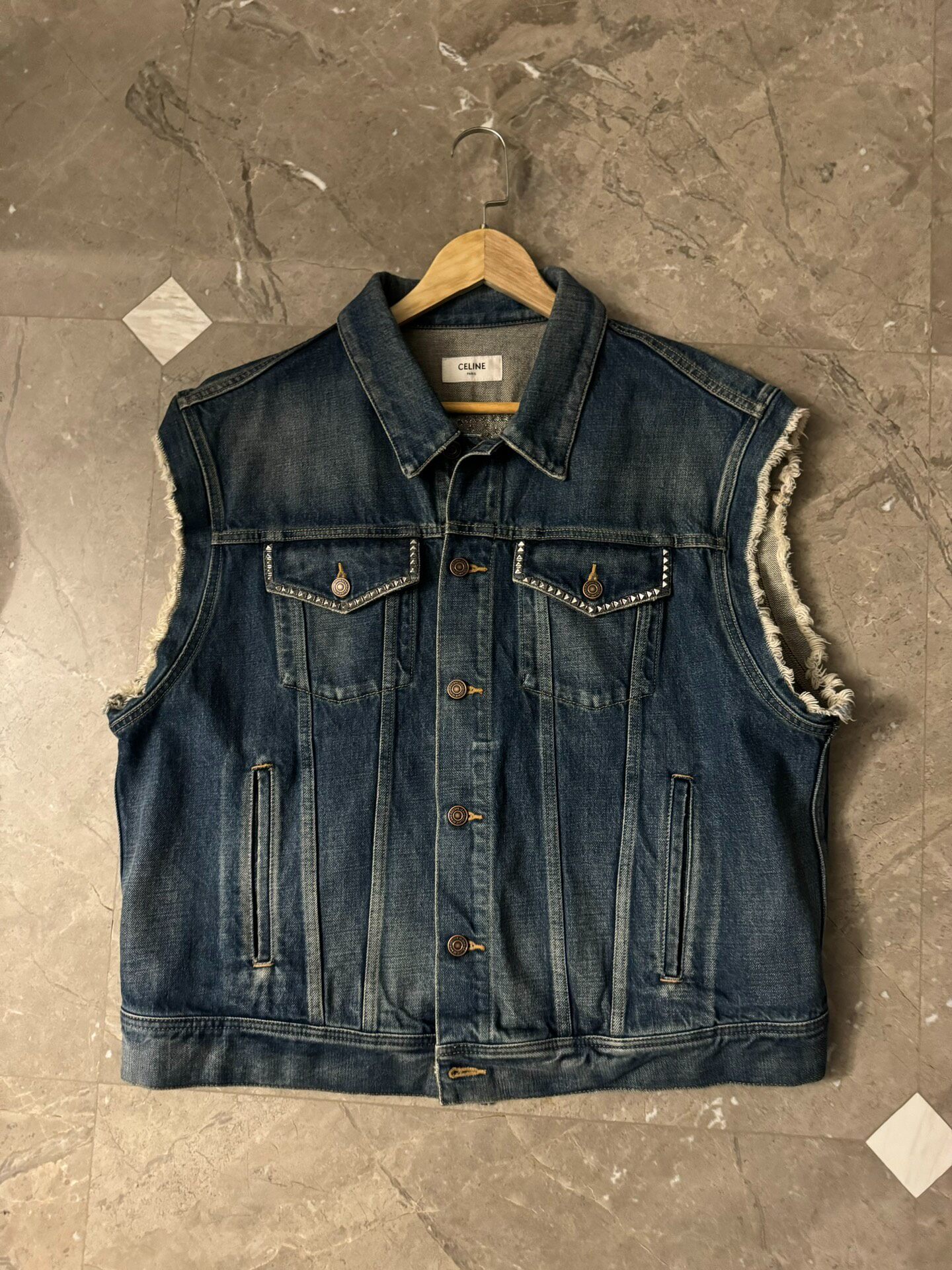 Celine 22ss Denim Studded Vest — front