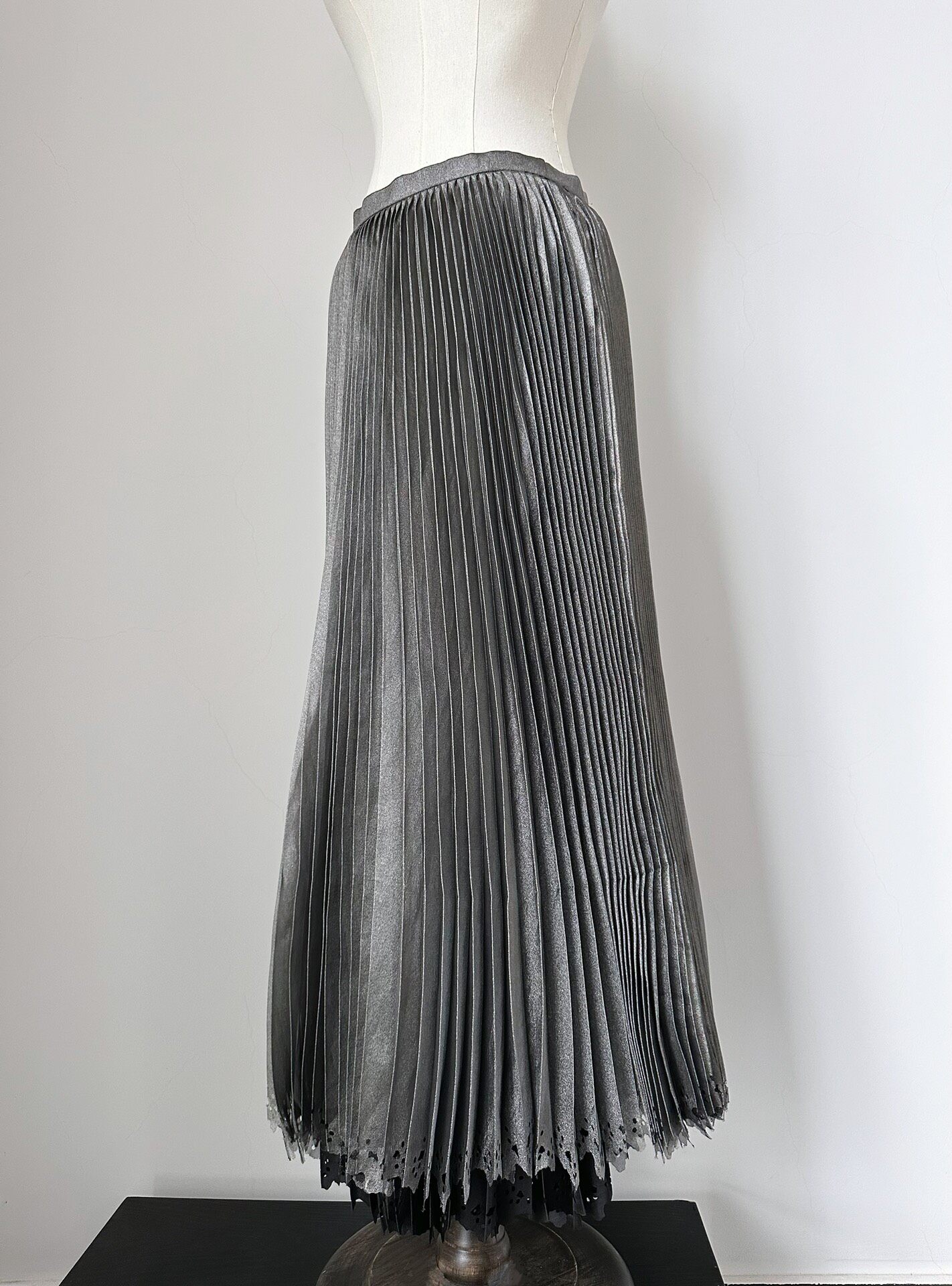 Issey Miyake Silver Black Pleated Skirt — back