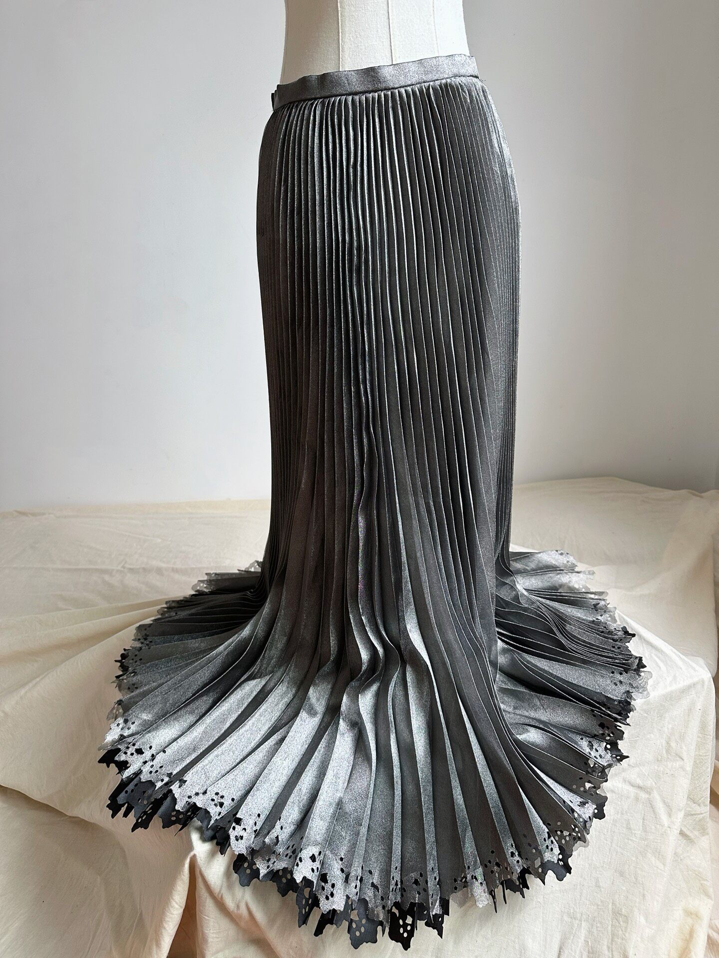 Issey Miyake Silver Black Pleated Skirt