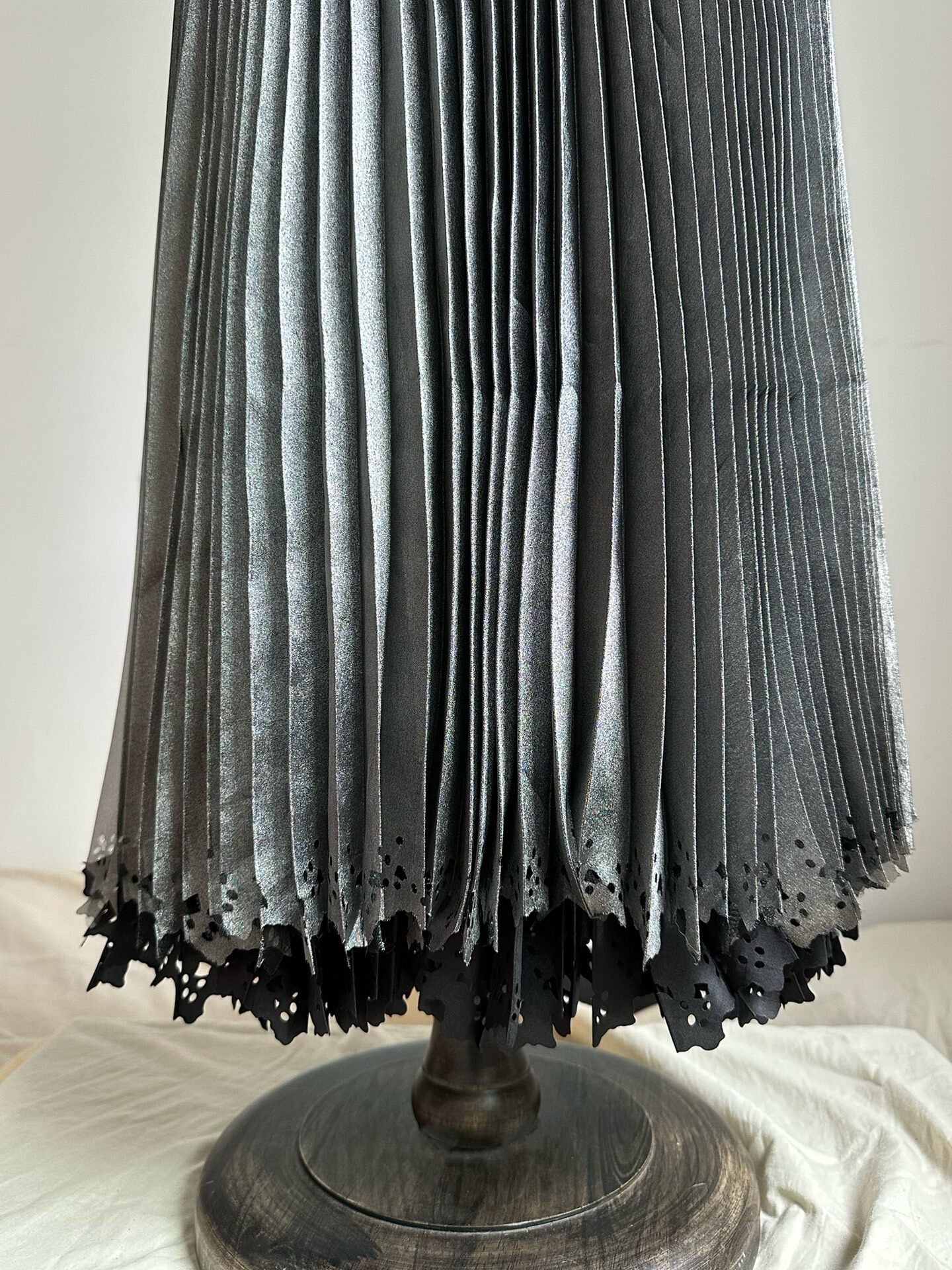 Issey Miyake Silver Black Pleated Skirt — label