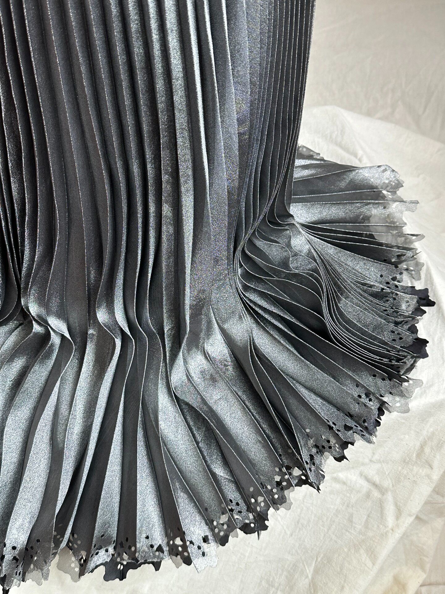 Issey Miyake Silver Black Pleated Skirt — front