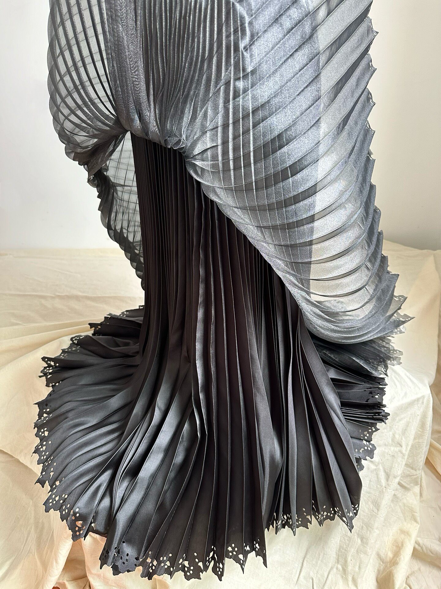 Issey Miyake Silver Black Pleated Skirt — detail