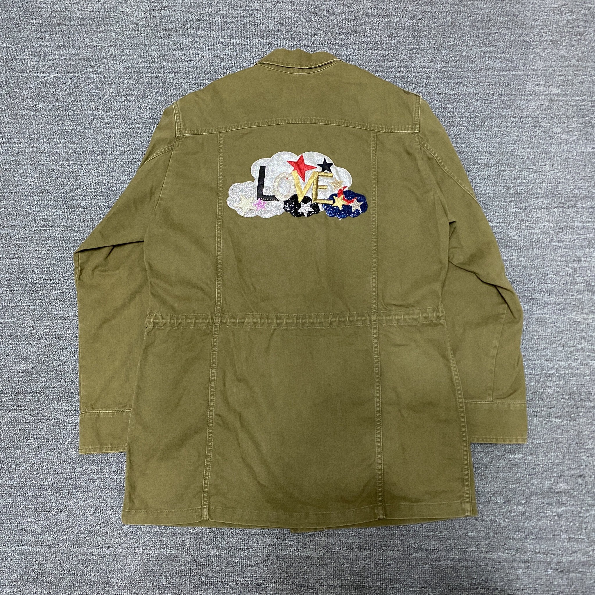 Saint Laurent Olive Green Washed Military Jacket — front