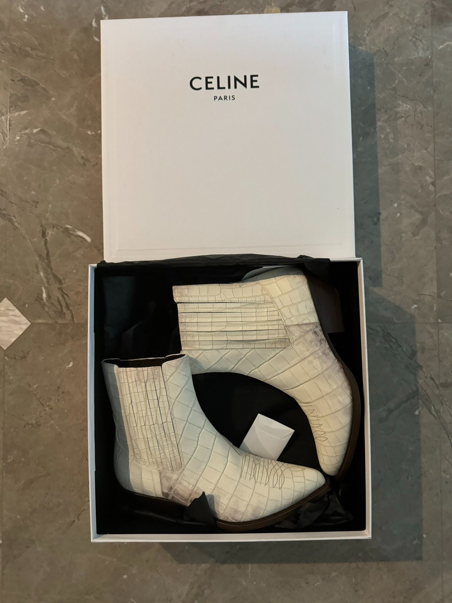 Celine Hedi Slimane White Croc Chelsea Boots — detail