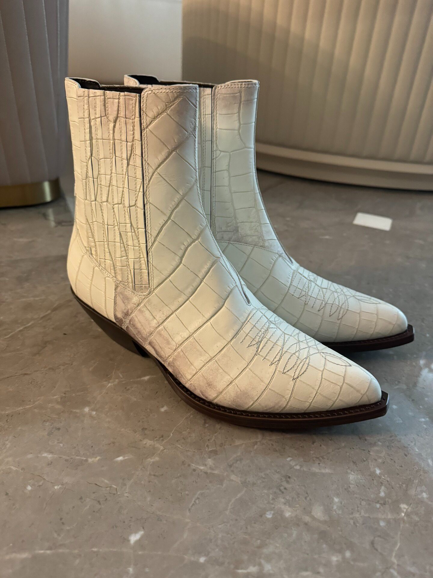 Celine Hedi Slimane White Croc Chelsea Boots — label