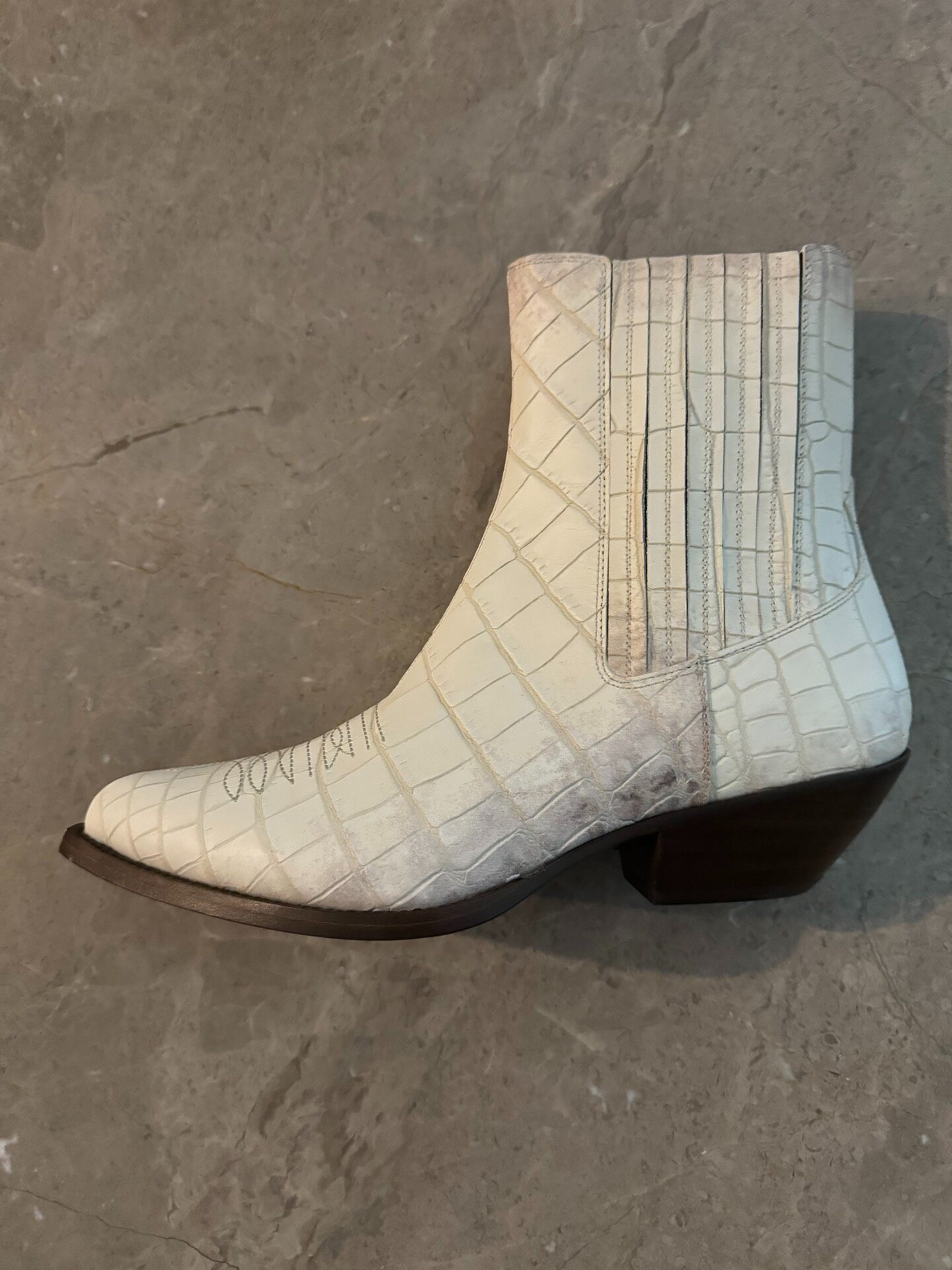 Celine Hedi Slimane White Croc Chelsea Boots — front
