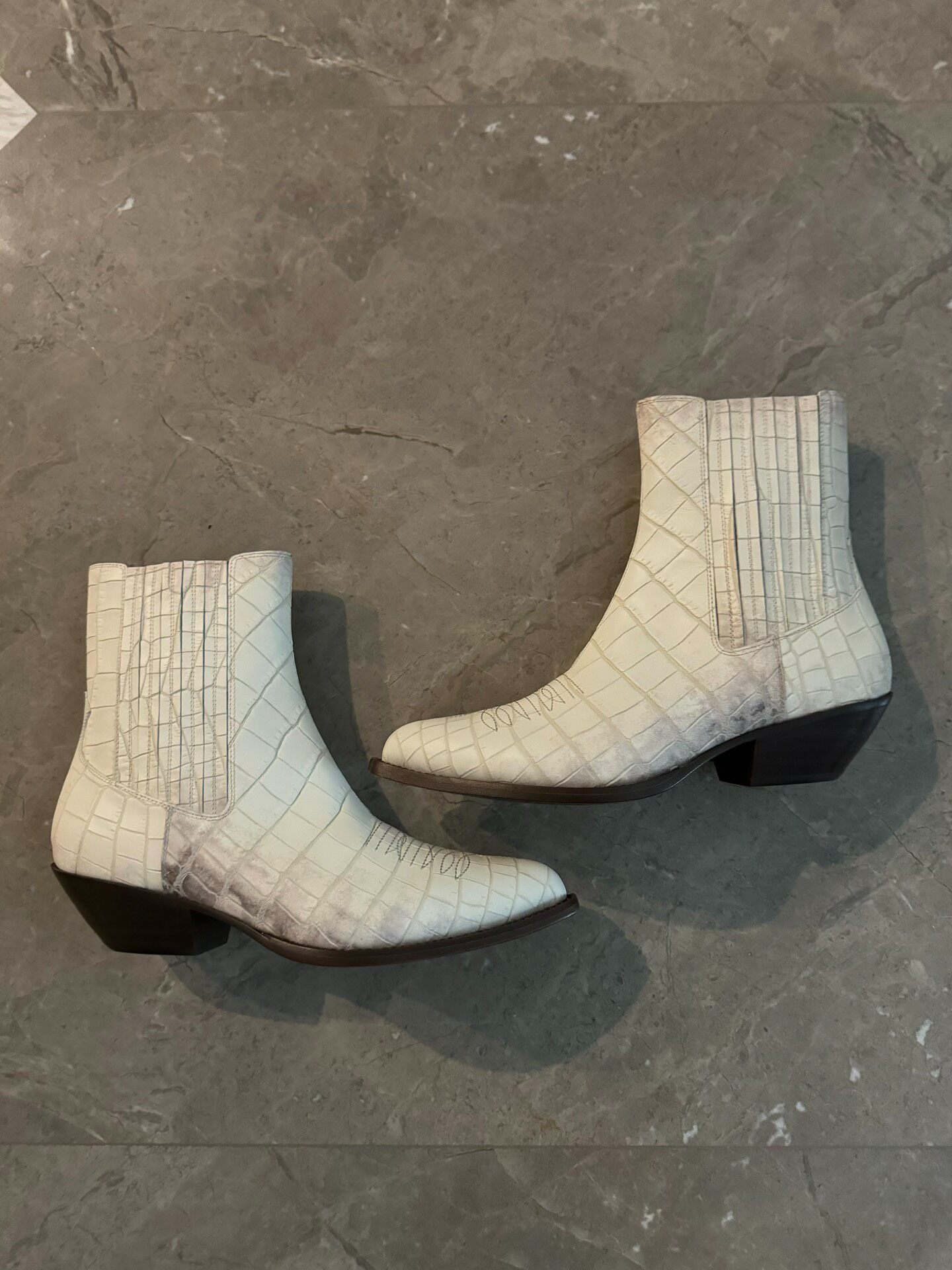 Celine Hedi Slimane White Croc Chelsea Boots