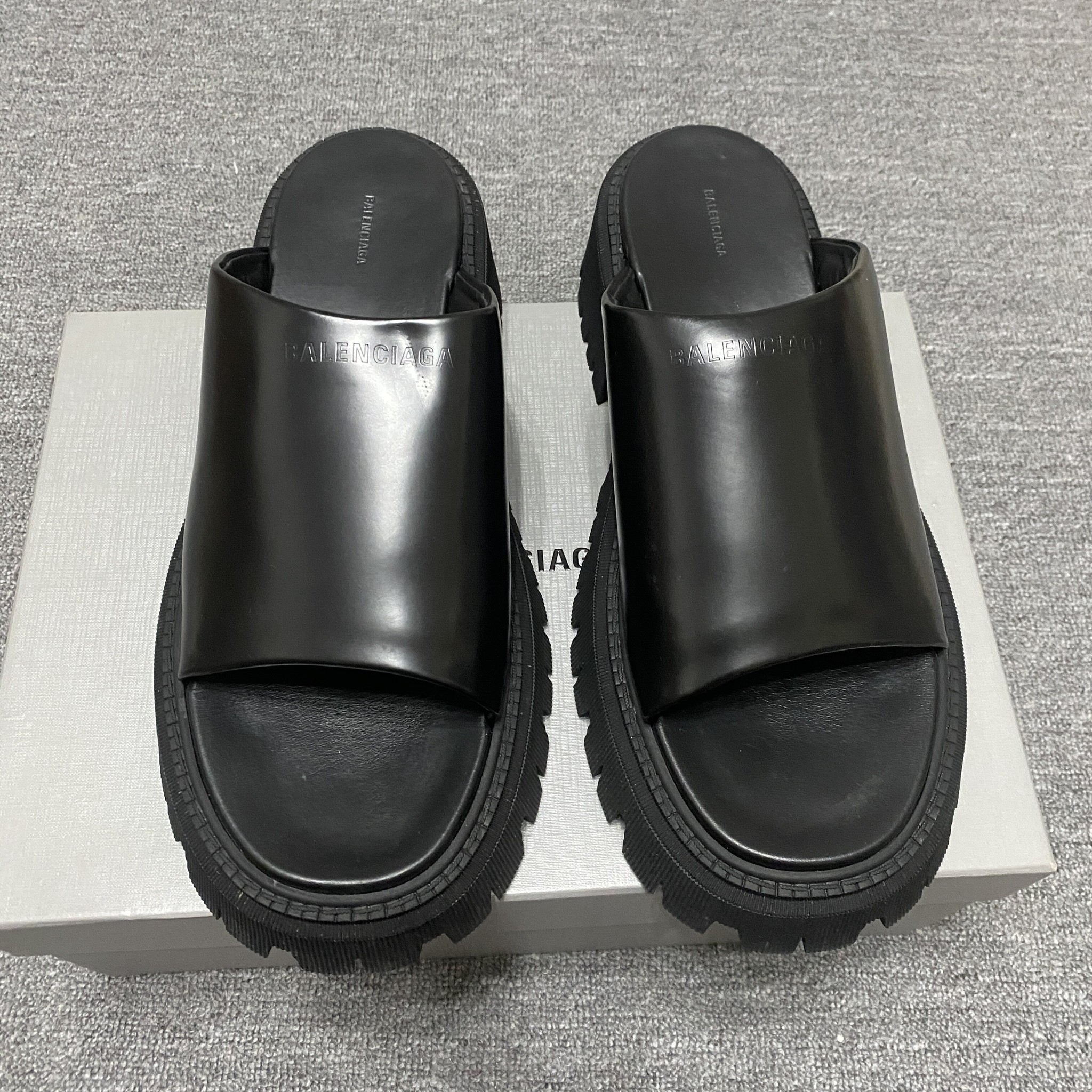 Balenciaga Tractor Leather Derby Slides — back