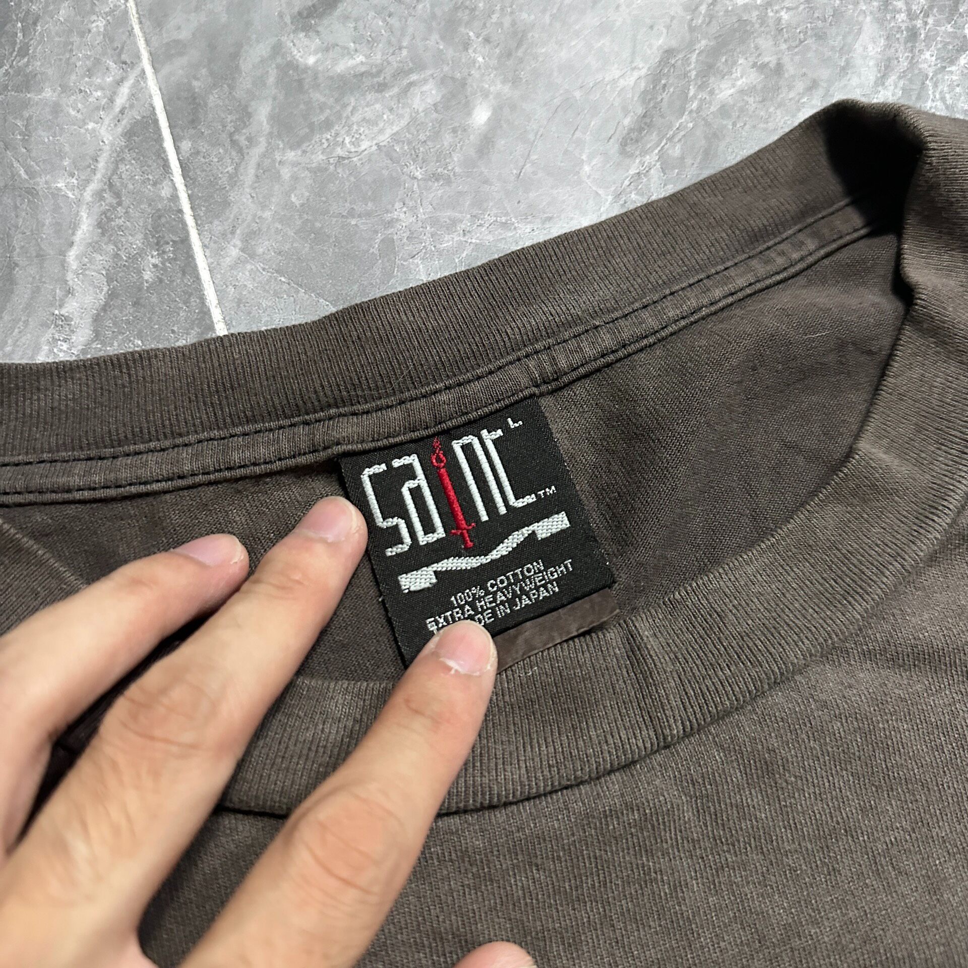 Saint Michael x Sorayama Gray Washed T-Shirt — label