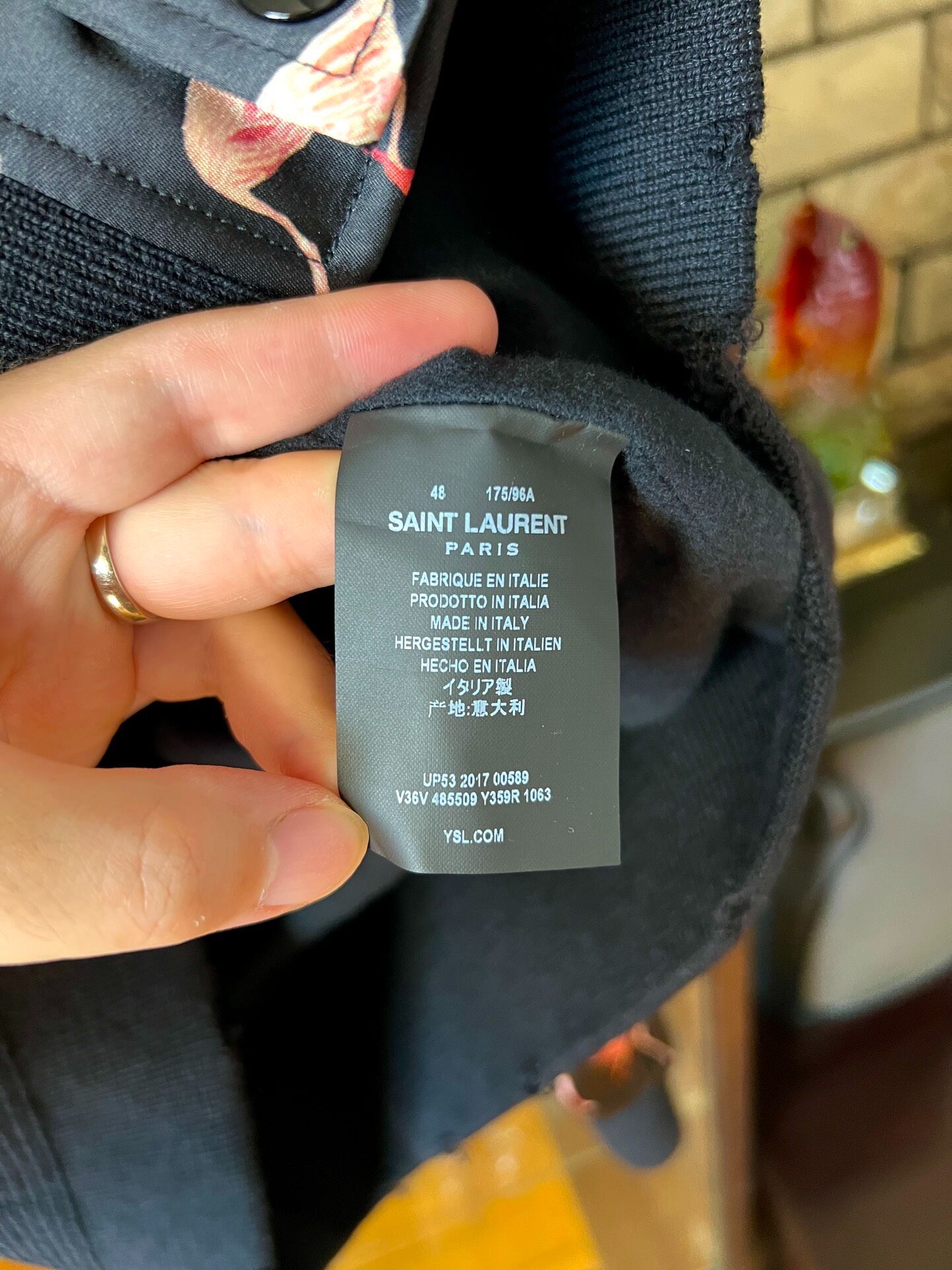 Saint Laurent 17FW Flamingo Silk Jacket — label