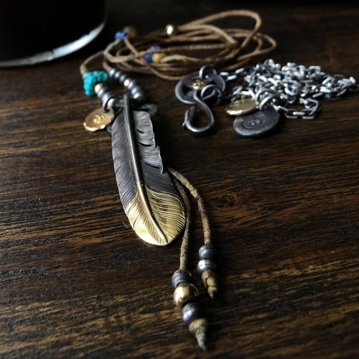 Goros Vintage Gold-Tipped Feather Necklace — front