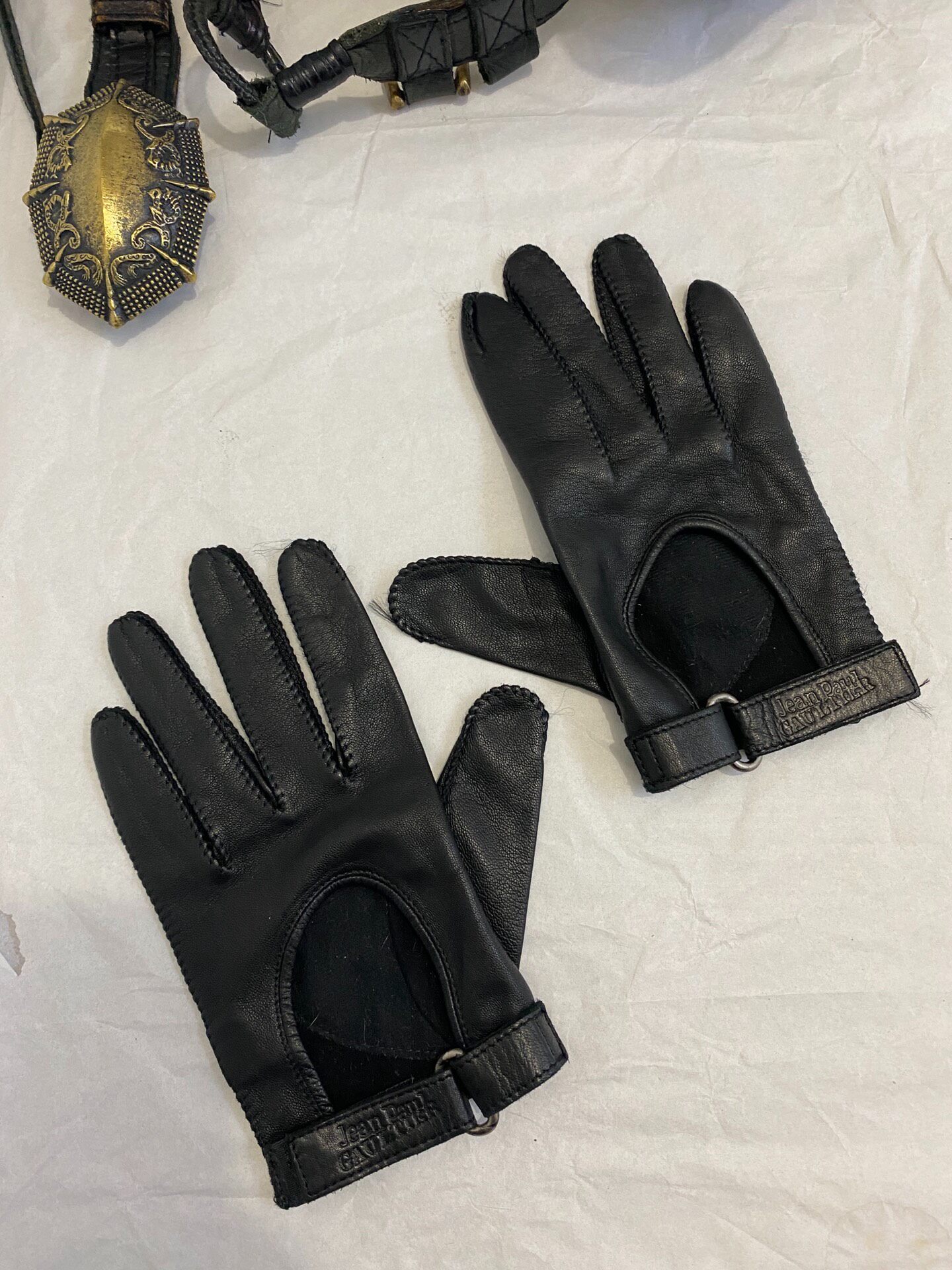 Jean Paul Gaultier Leather Cut-Out Gloves — front