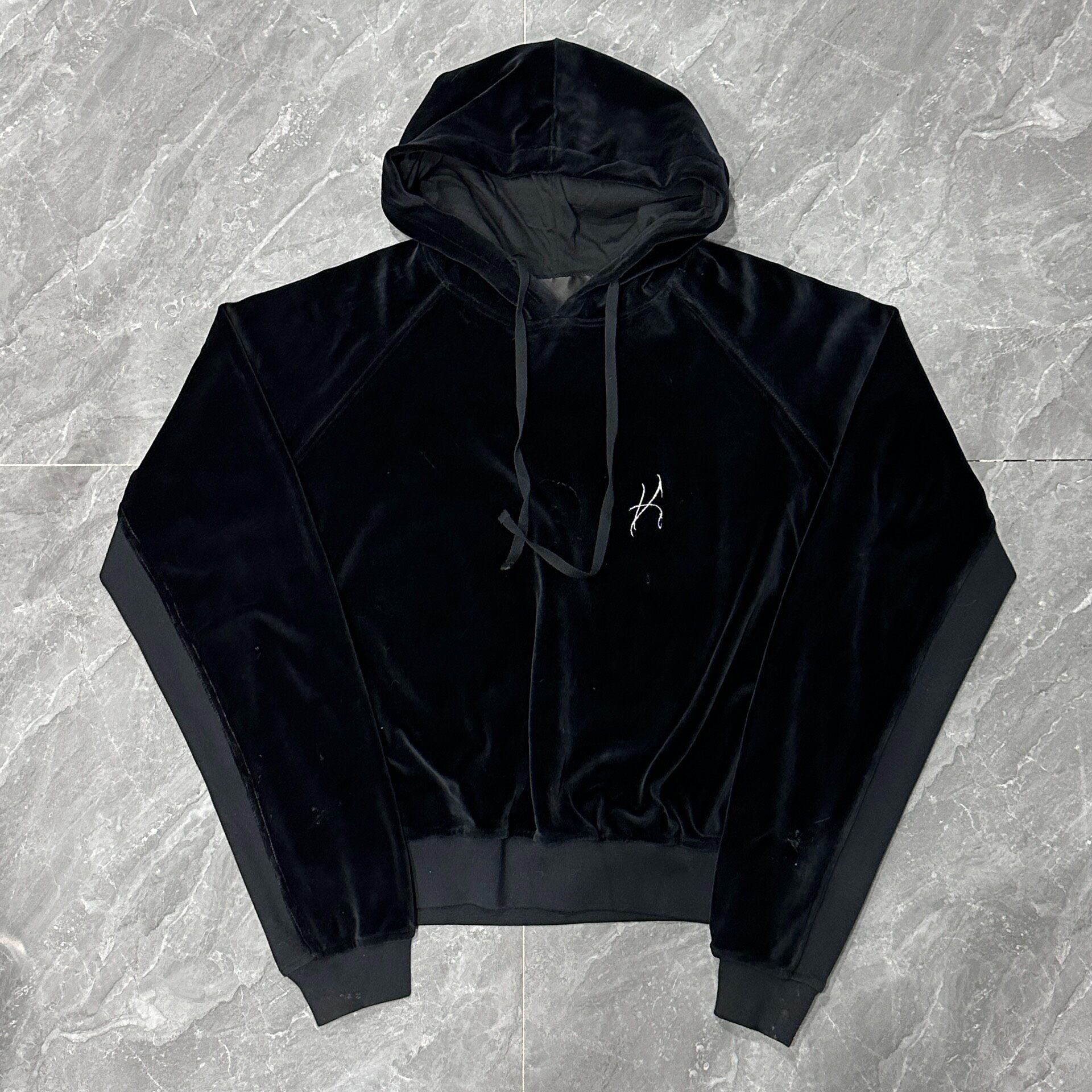 Haider Ackermann Gold Embroidered Velvet Hoodie — front