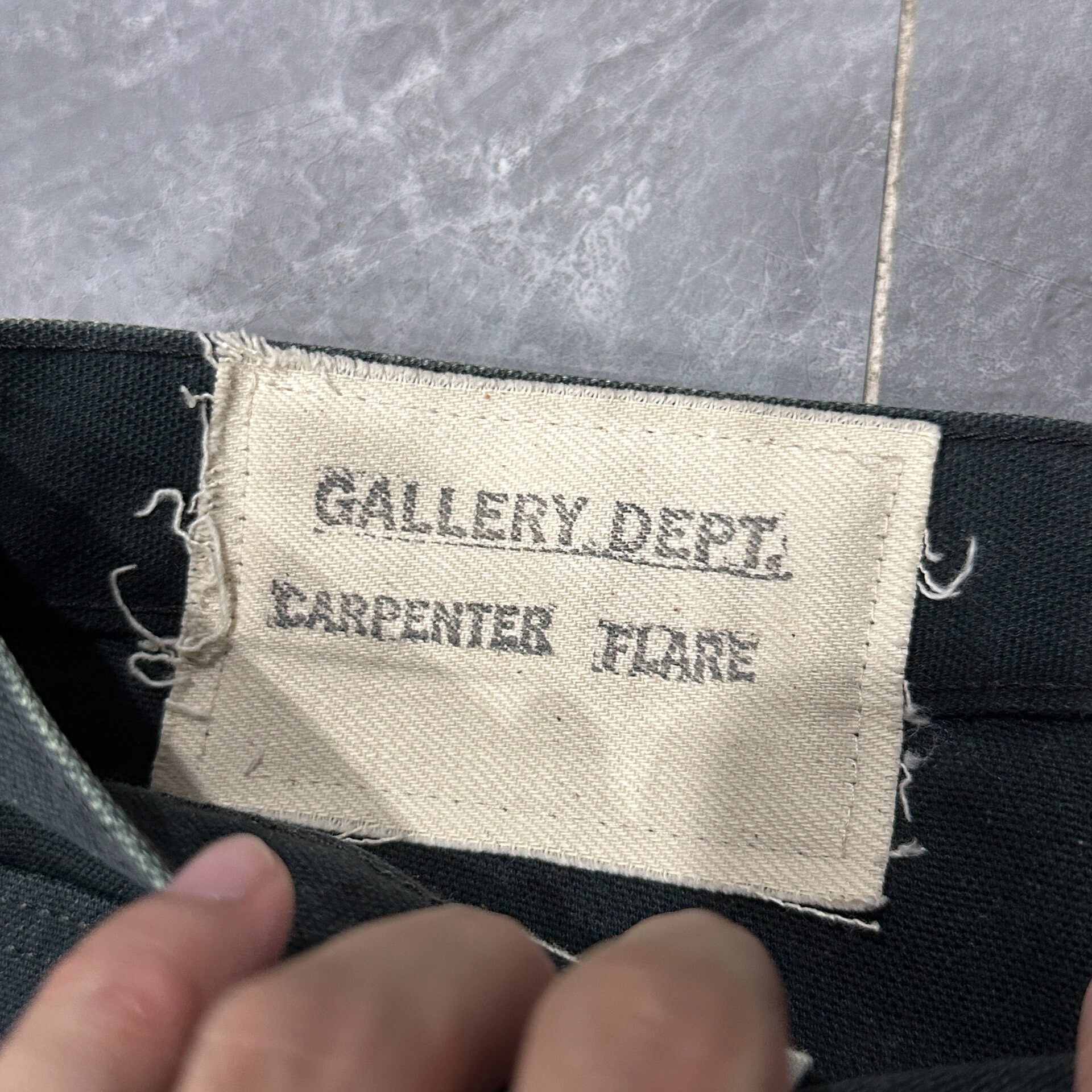 Gallery Dept. Distressed Micro-Flare Jeans — label