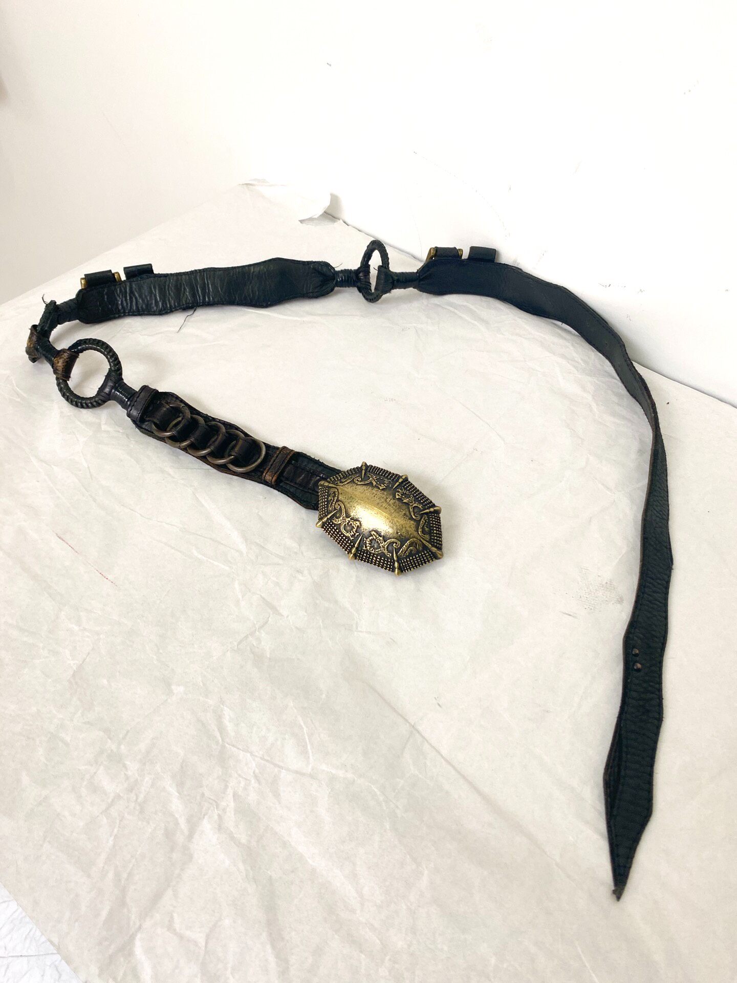 Kmrii Black Leather Belt Brass Buckle