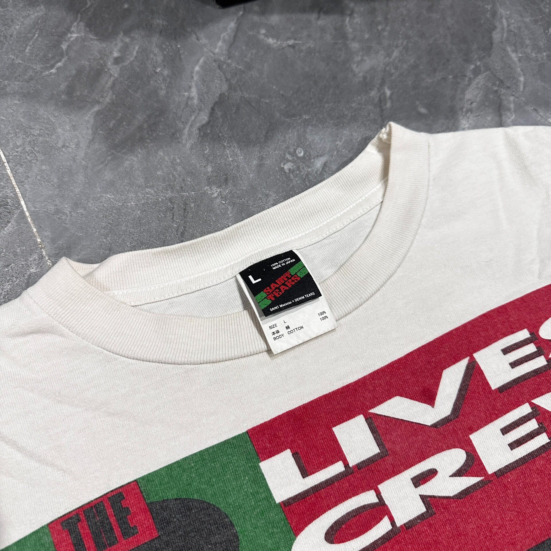 Saint Michael 2 Lives Crew Graphic Tee — detail