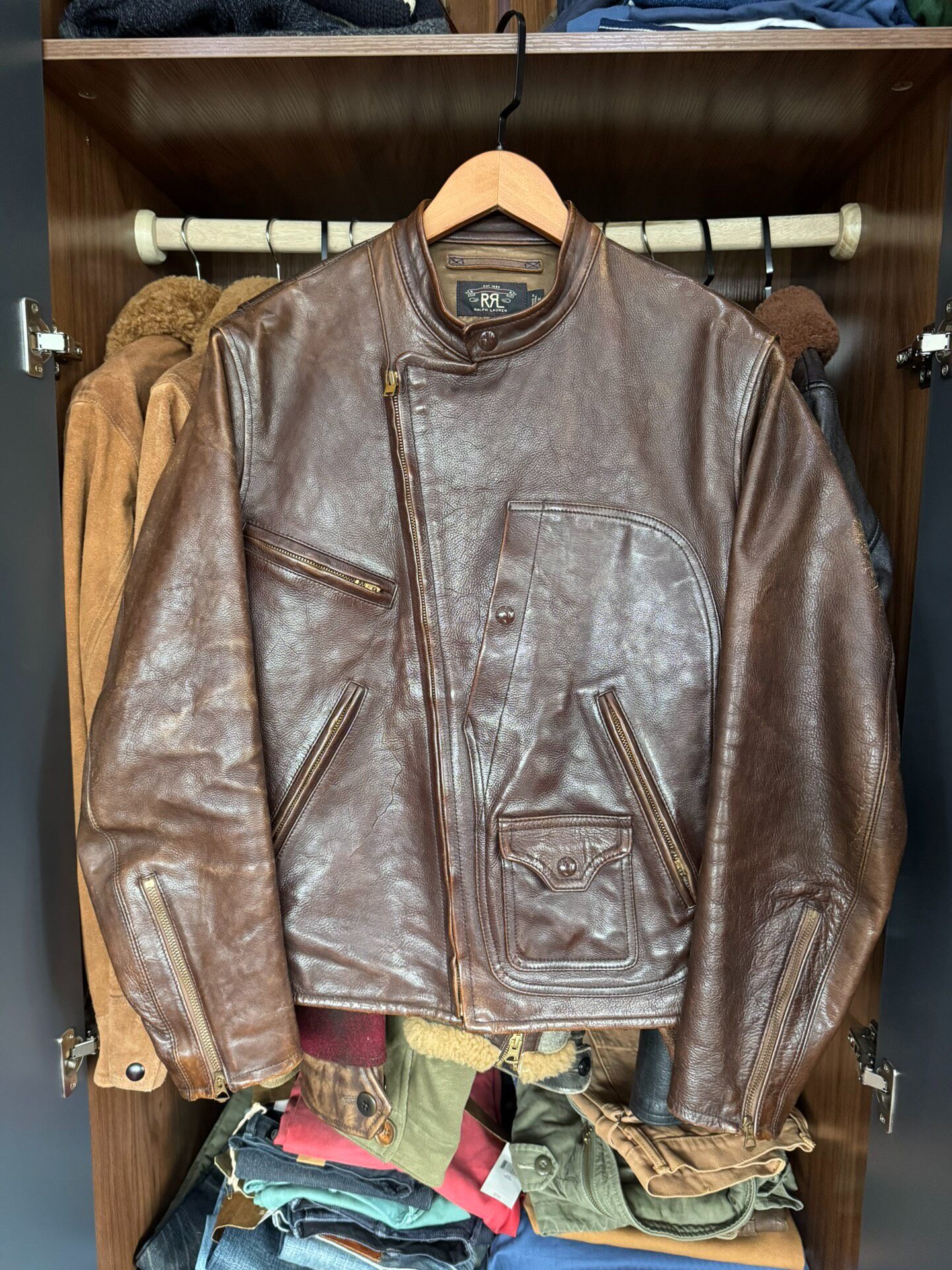 RRL Brown Leather Zip Jacket