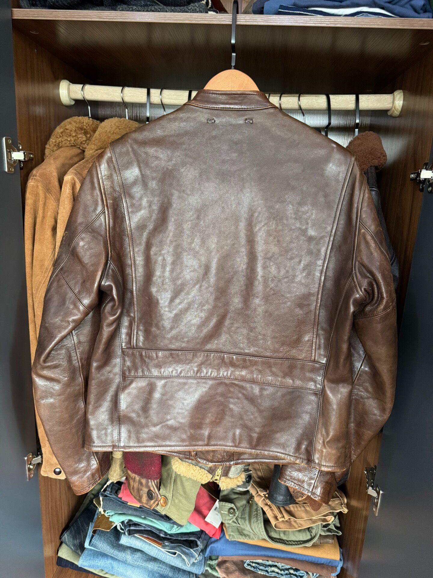 RRL Brown Leather Zip Jacket — label