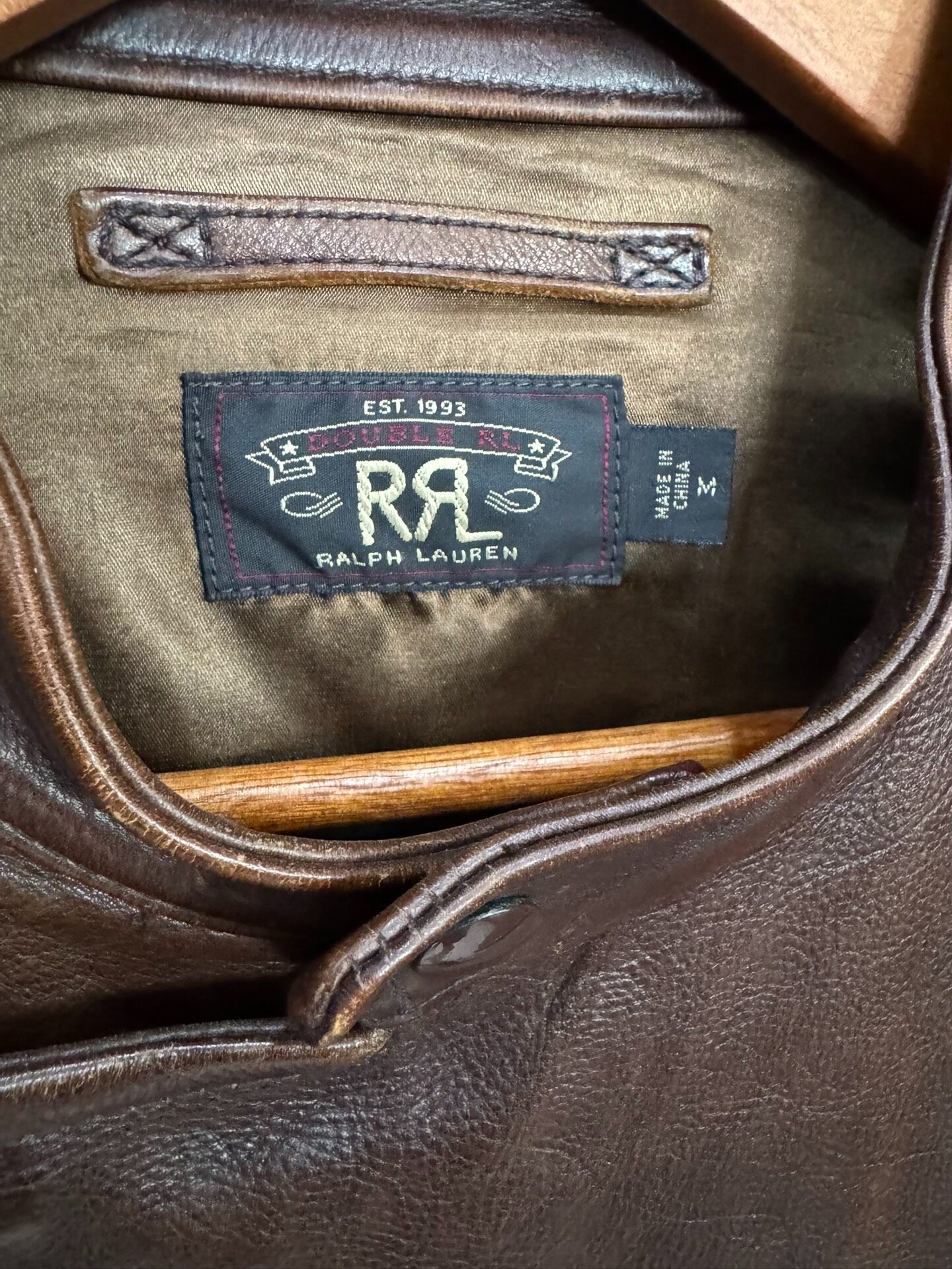 RRL Brown Leather Zip Jacket — front